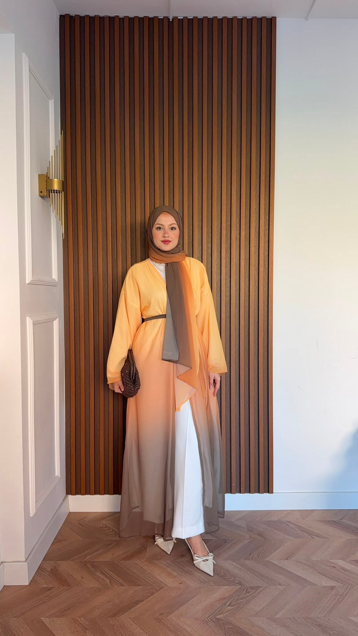MEYSADESIGN ELBİSELER Soft Geçişli Şallı Abaya Oranj
