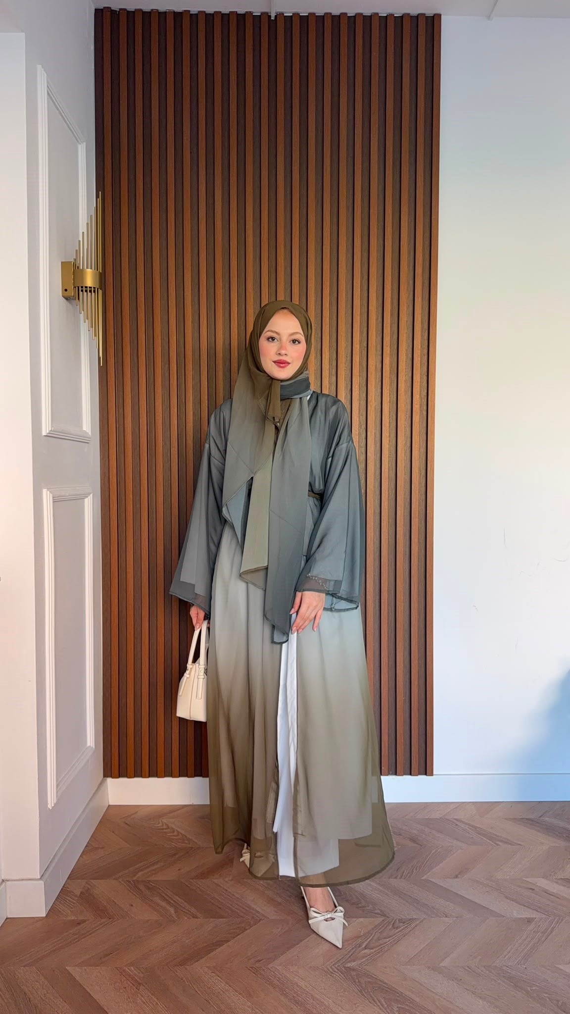 MEYSADESIGN ELBİSELER Soft Geçişli Şallı Abaya Haki