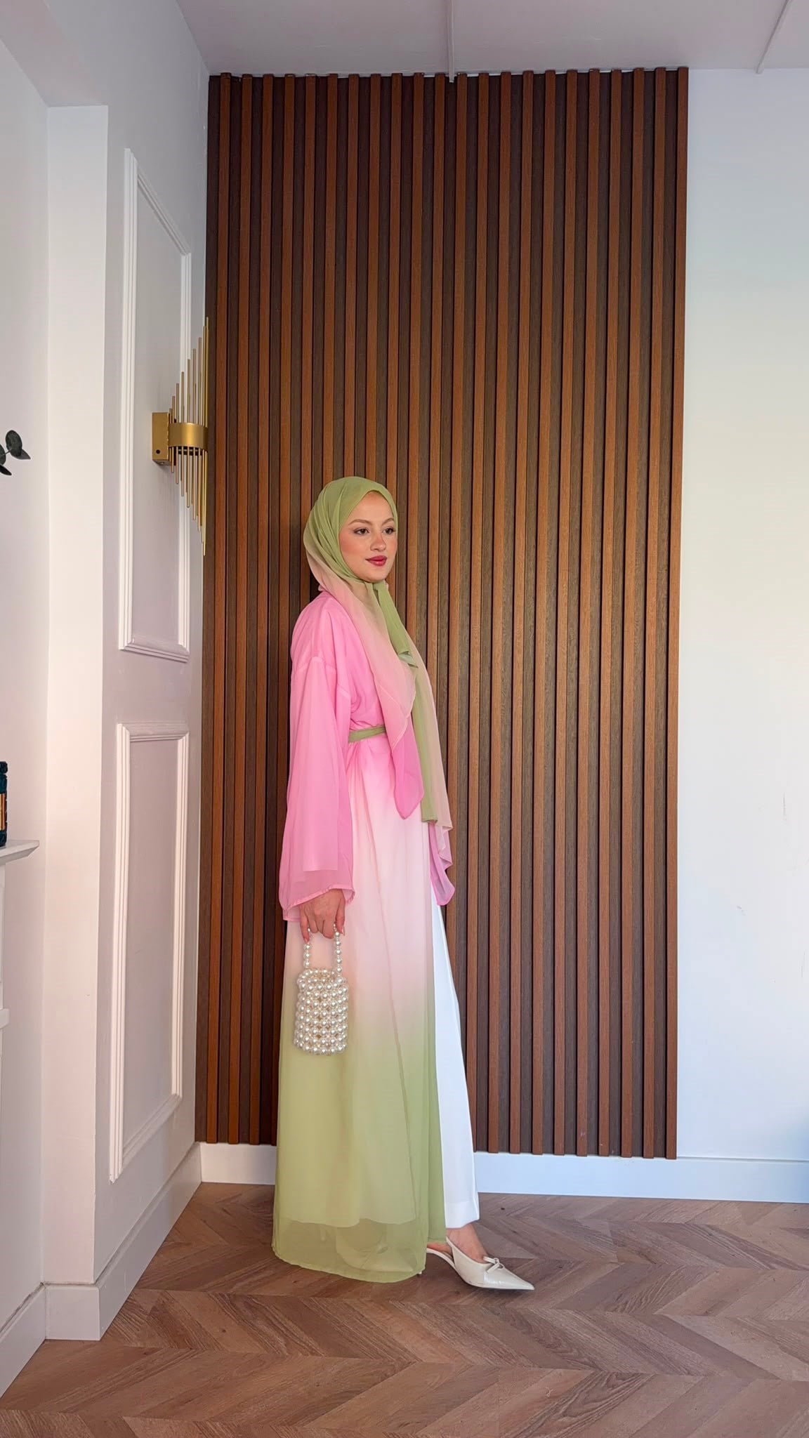 MEYSADESIGN ELBİSELER Soft Geçişli Şallı Abaya Pembe