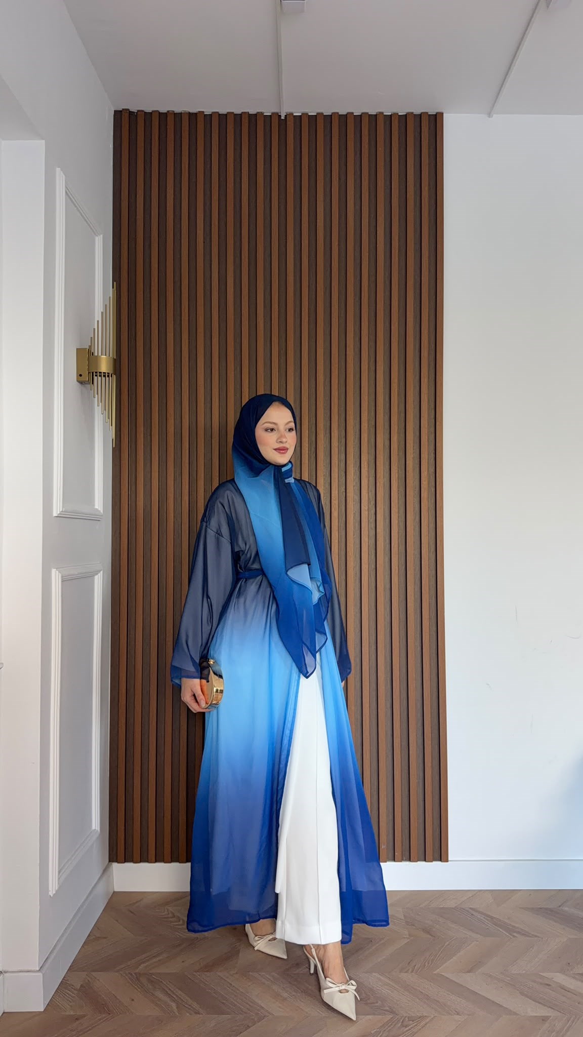 MEYSADESIGN ELBİSELER Soft Geçişli Şallı Abaya Mavi