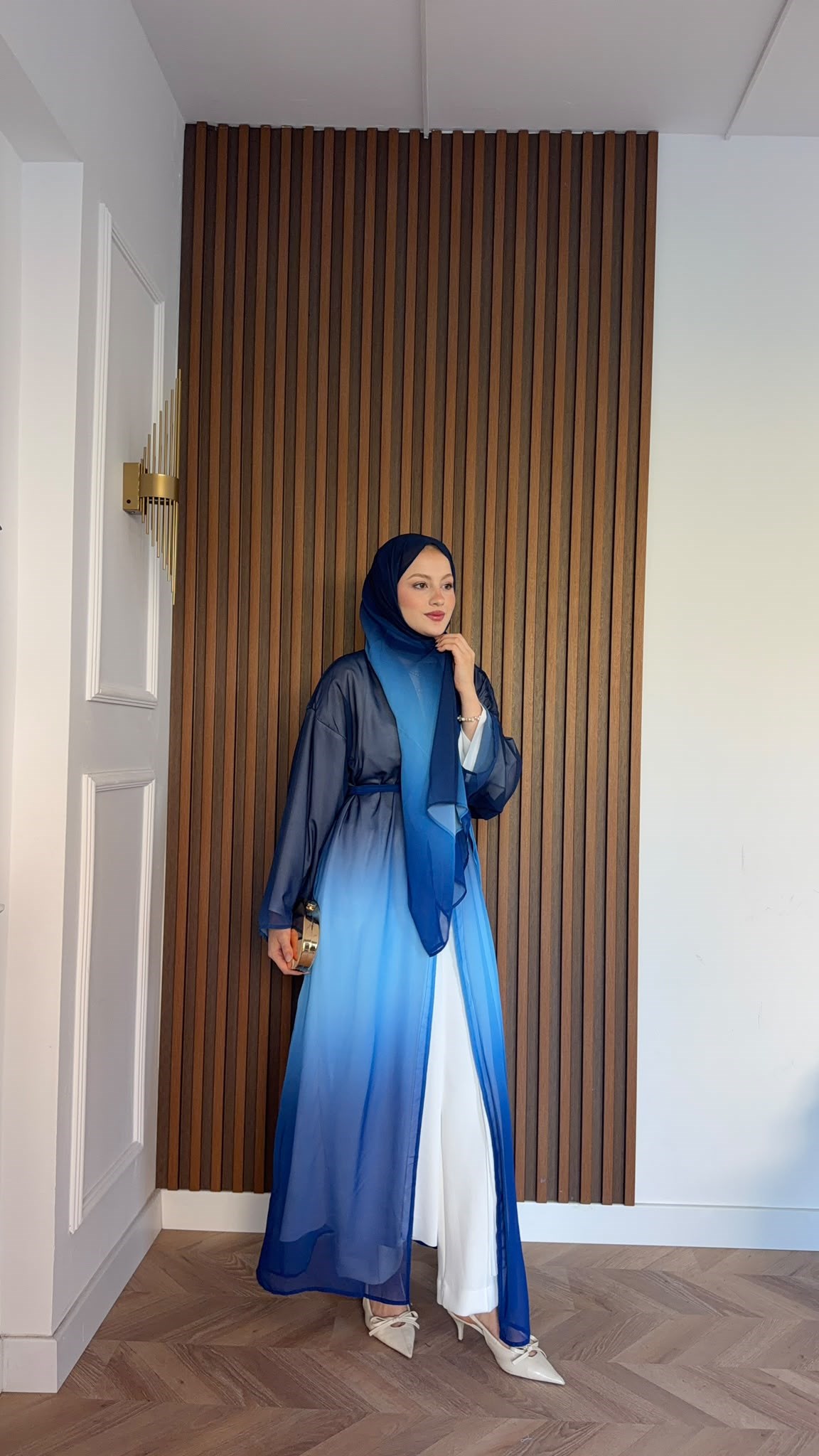 MEYSADESIGN ELBİSELER Soft Geçişli Şallı Abaya Mavi