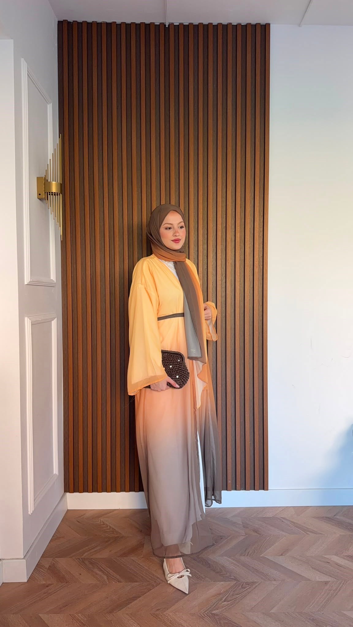 MEYSADESIGN ELBİSELER Soft Geçişli Şallı Abaya Oranj