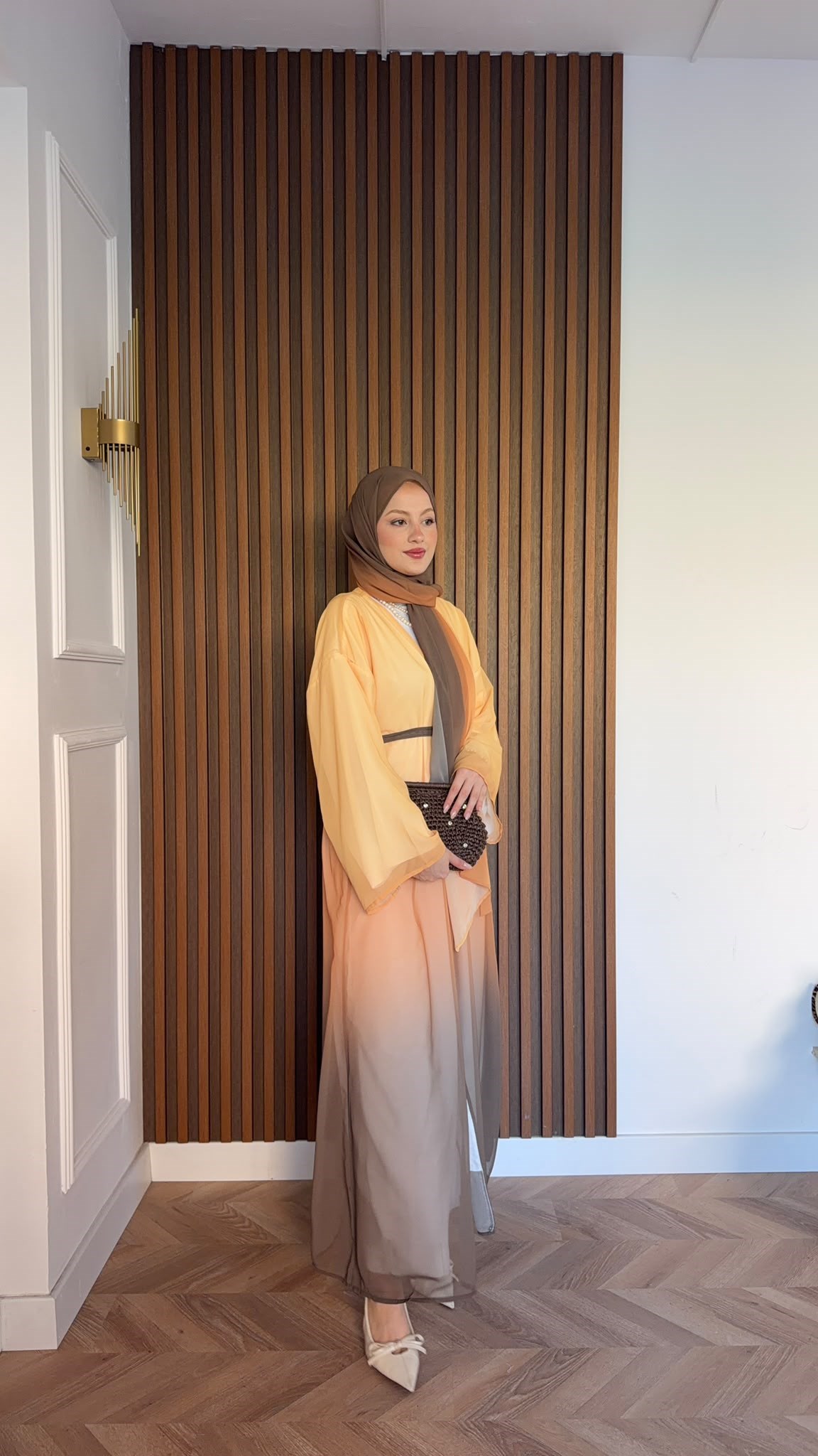 MEYSADESIGN ELBİSELER Soft Geçişli Şallı Abaya Oranj