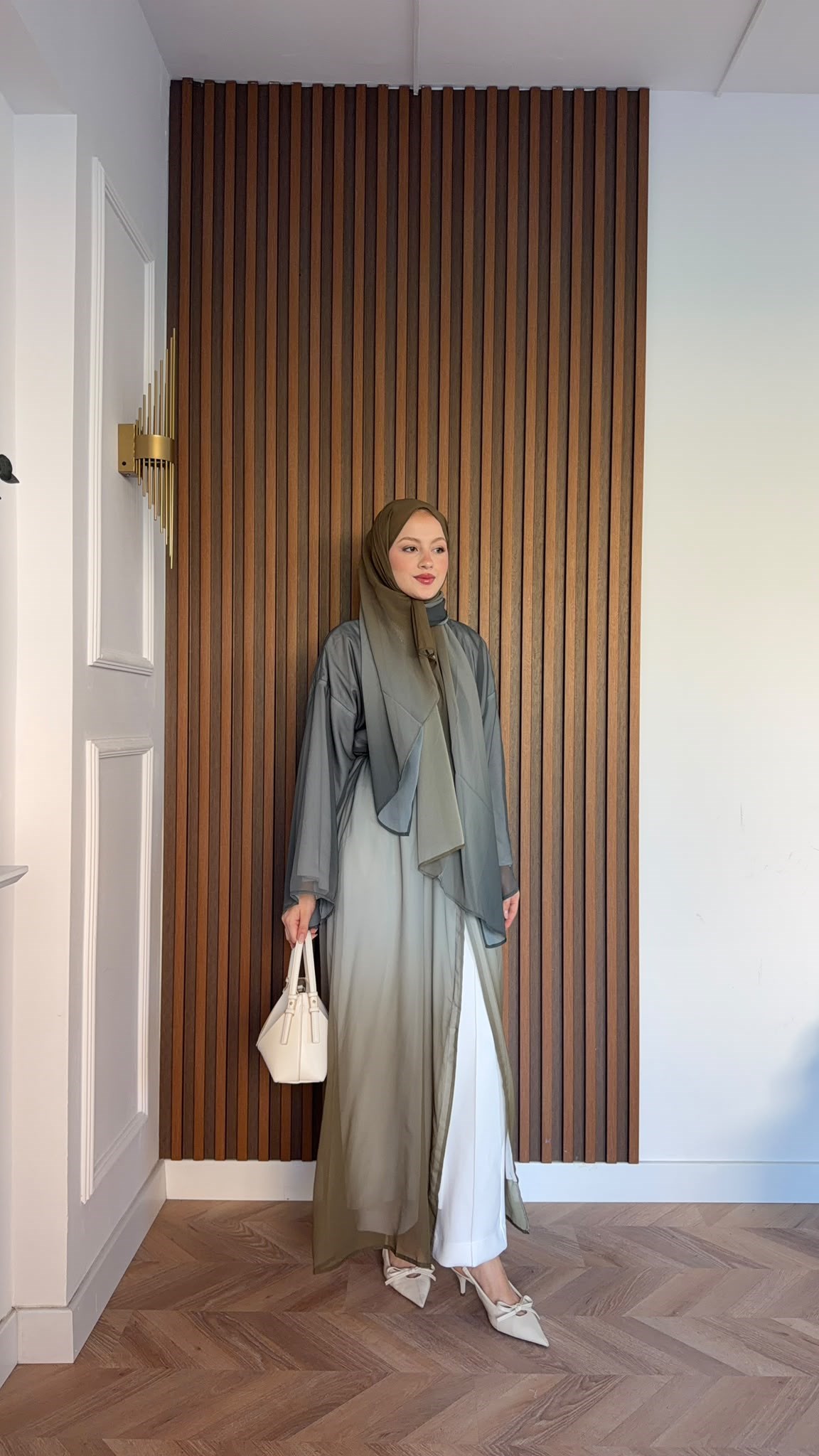 MEYSADESIGN ELBİSELER Soft Geçişli Şallı Abaya Haki