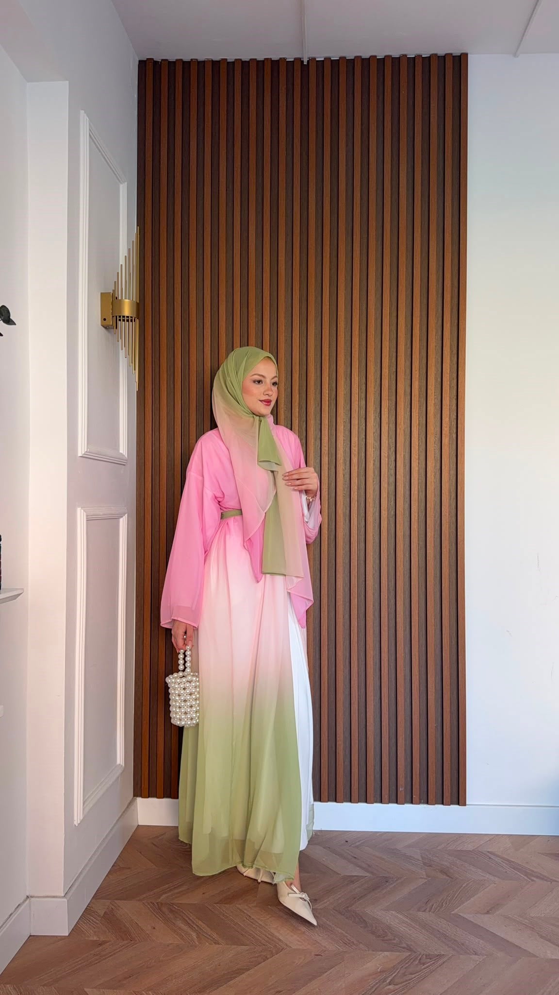MEYSADESIGN ELBİSELER Soft Geçişli Şallı Abaya Pembe