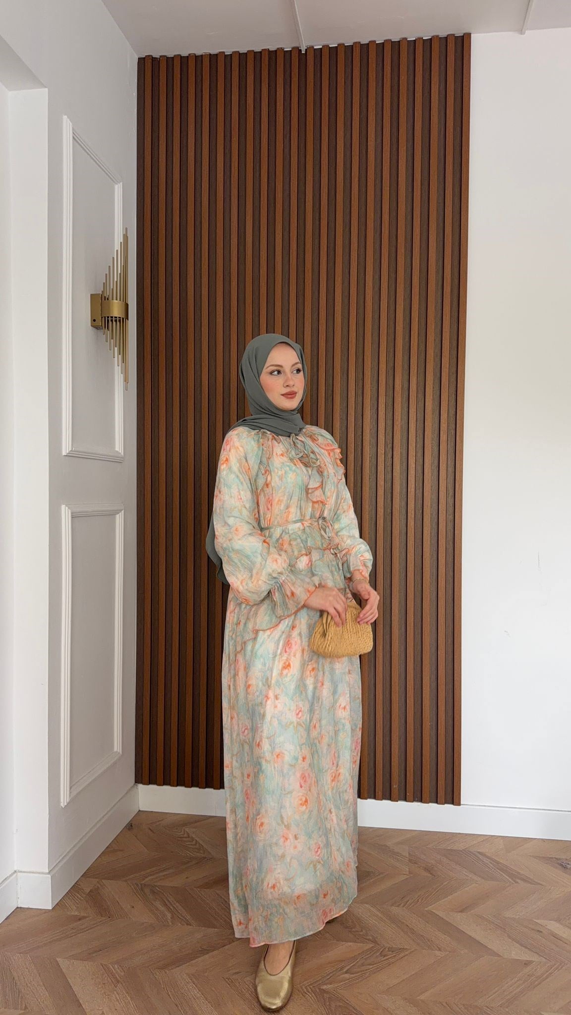 MEYSADESIGN DRESSES Sui Çiçek Desenli Elbise Mint Yeşili