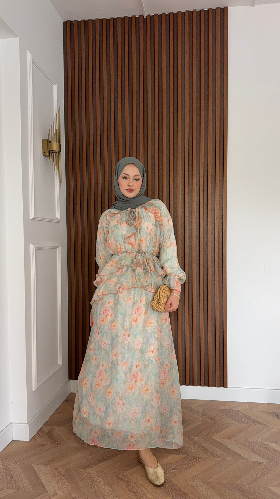 MEYSADESIGN DRESSES Sui Çiçek Desenli Elbise Mint Yeşili