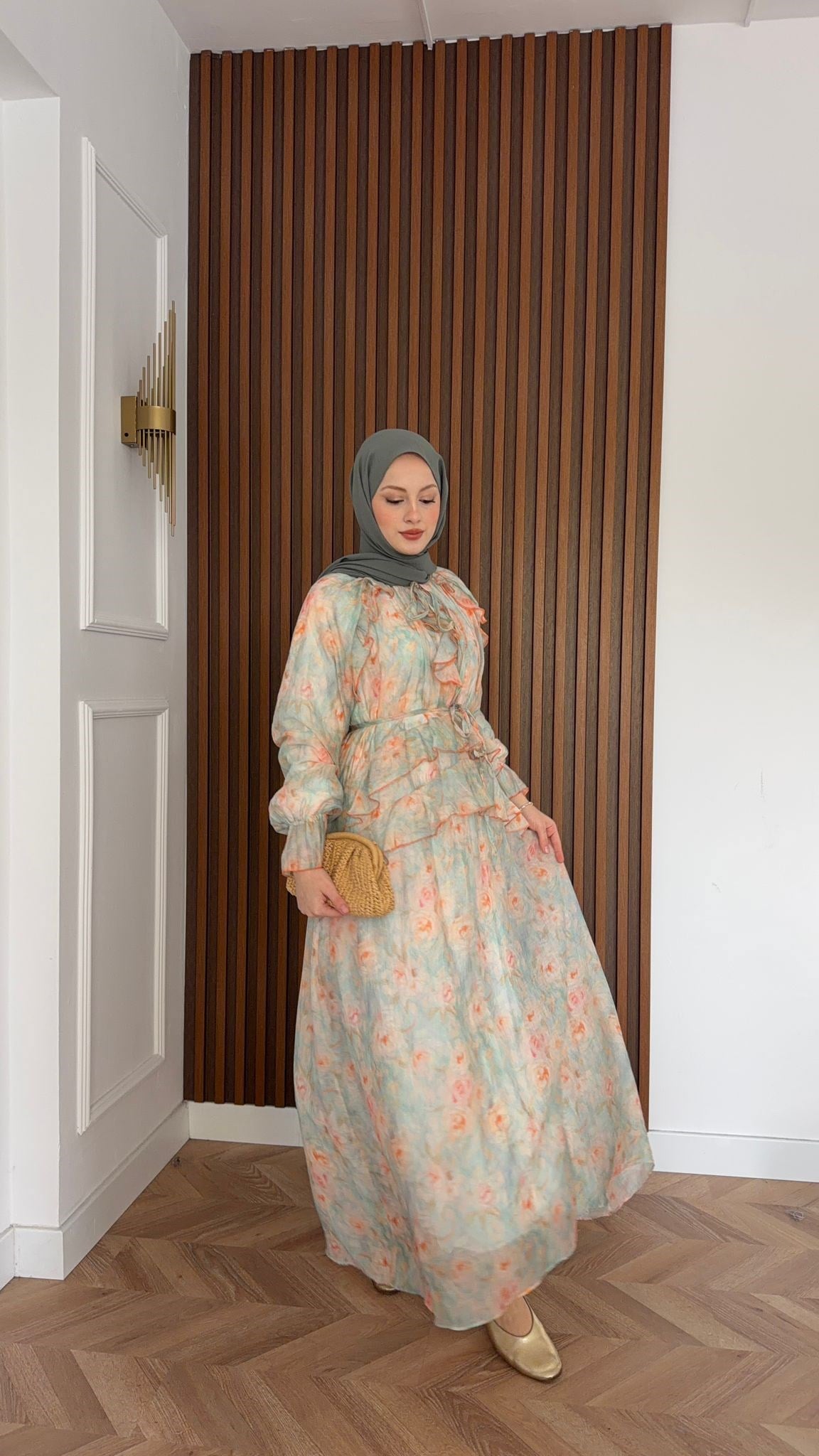 MEYSADESIGN DRESSES Sui Çiçek Desenli Elbise Mint Yeşili