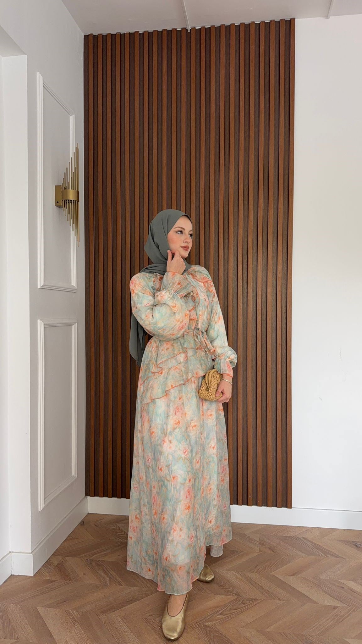 MEYSADESIGN DRESSES Sui Çiçek Desenli Elbise Mint Yeşili