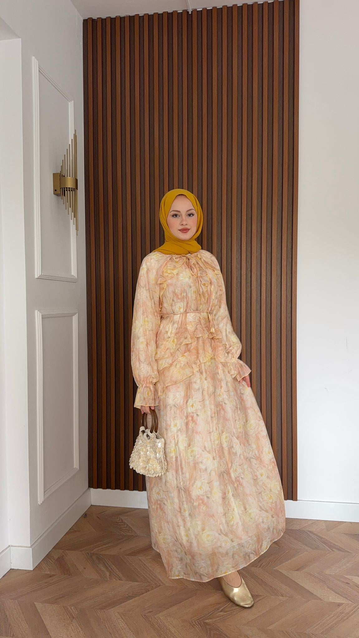 MEYSADESIGN DRESSES Sui Çiçek Desenli Elbise Sarı