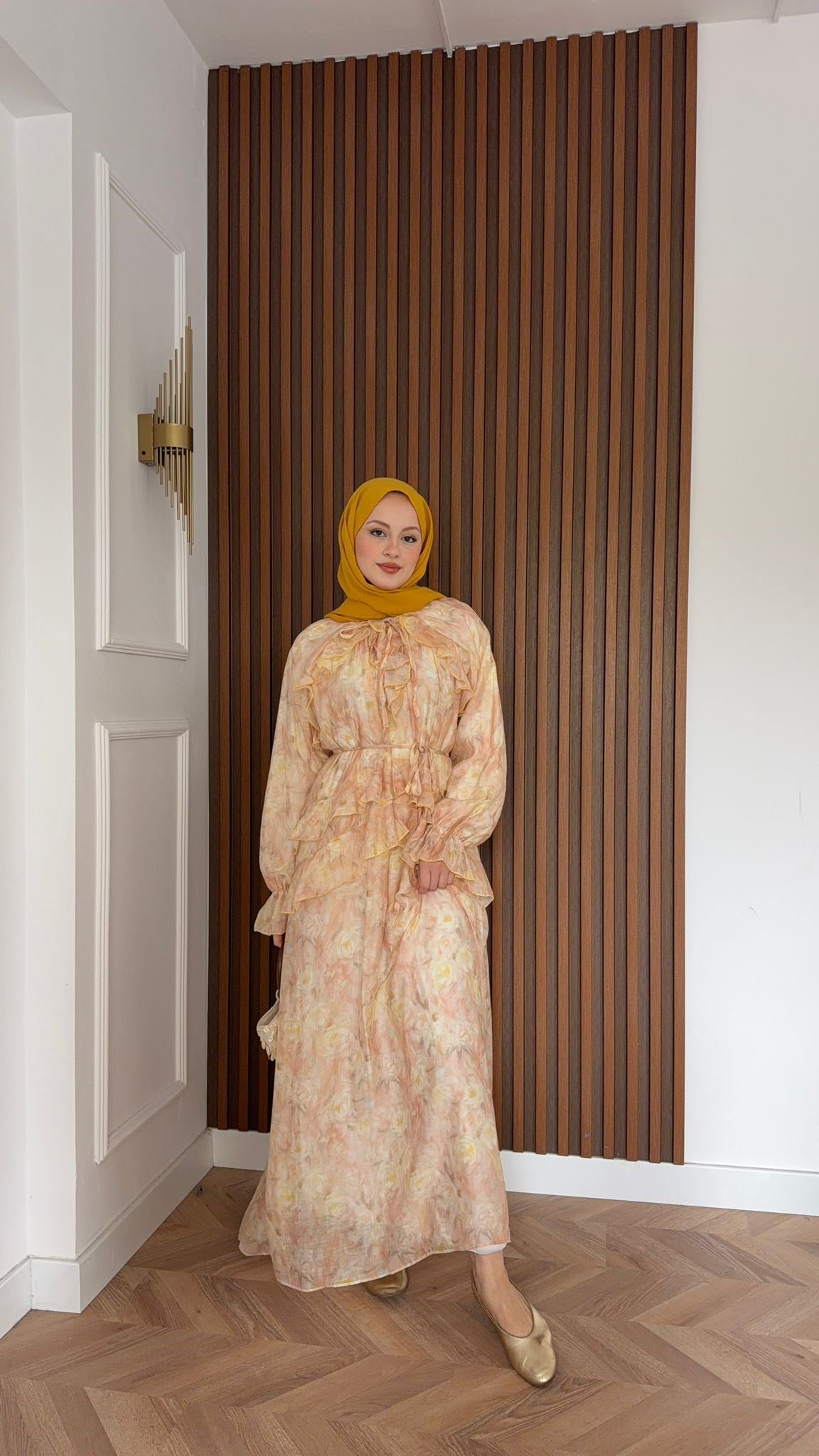 MEYSADESIGN DRESSES Sui Çiçek Desenli Elbise Sarı