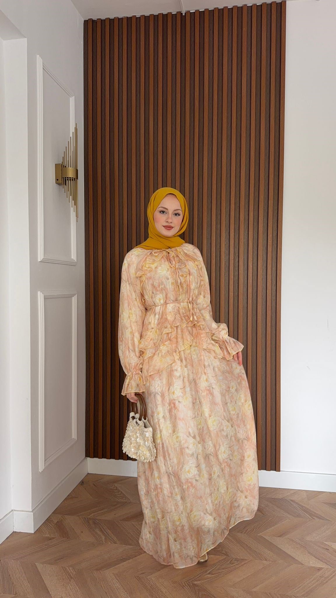 MEYSADESIGN DRESSES Sui Çiçek Desenli Elbise Sarı