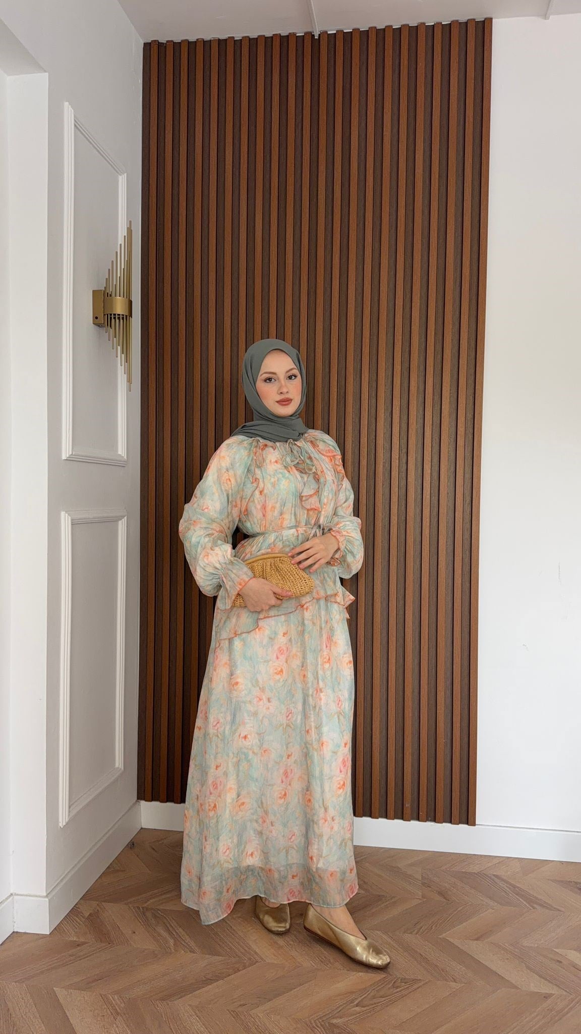 MEYSADESIGN DRESSES Sui Çiçek Desenli Elbise Mint Yeşili