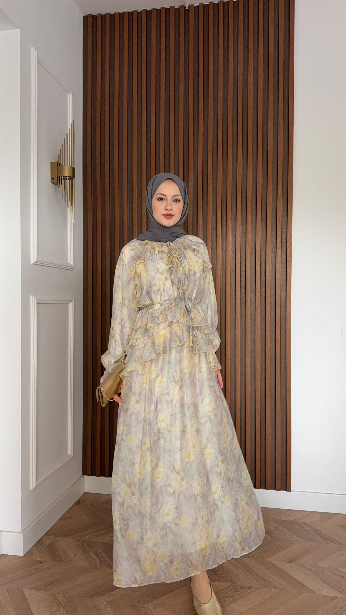 MEYSADESIGN DRESSES Sui Çiçek Desenli Elbise Gri