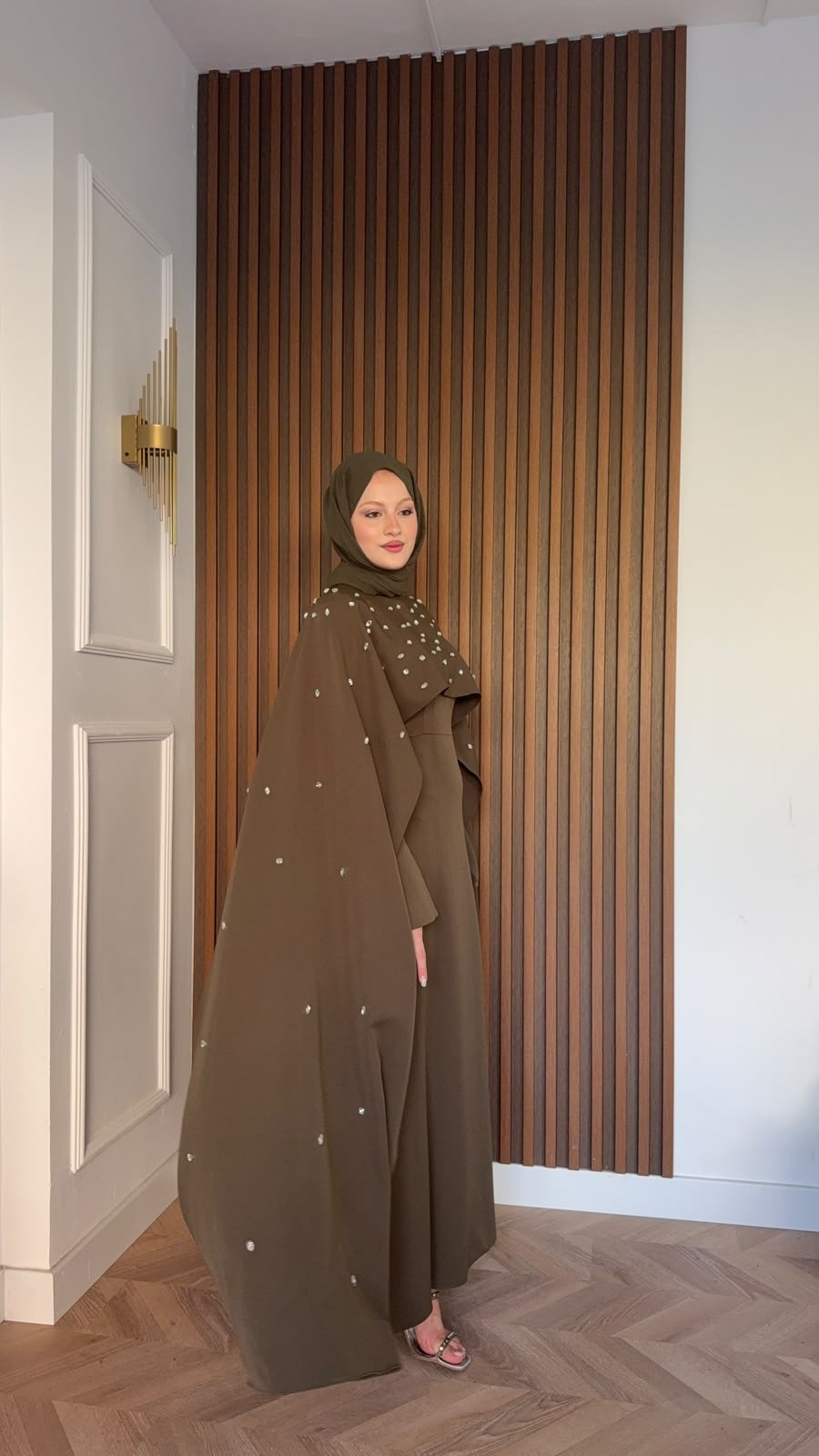 MEYSADESIGN ELBİSELER Yandan Önden Taşlı Abiye Haki