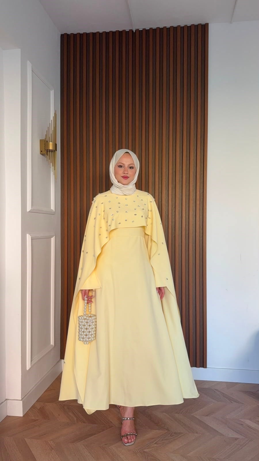 MEYSADESIGN ELBİSELER Yandan Önden Taşlı Abiye Sarı