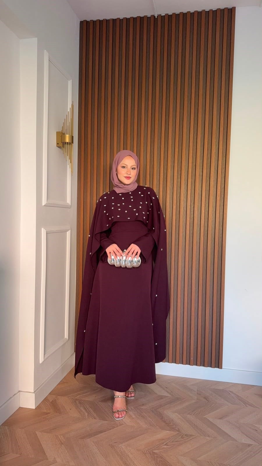 MEYSADESIGN ELBİSELER Yandan Önden Taşlı Abiye Bordo