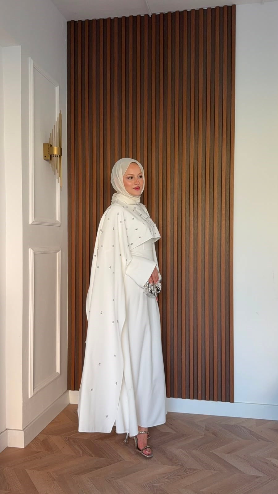 MEYSADESIGN ELBİSELER Yandan Önden Taşlı Abiye Beyaz