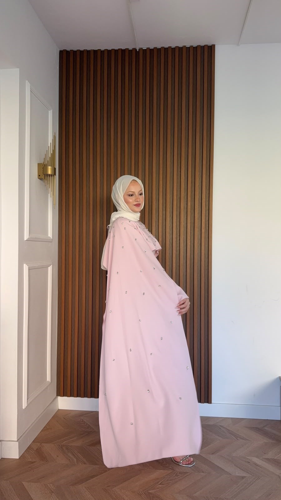 MEYSADESIGN ELBİSELER Yandan Önden Taşlı Abiye Pembe