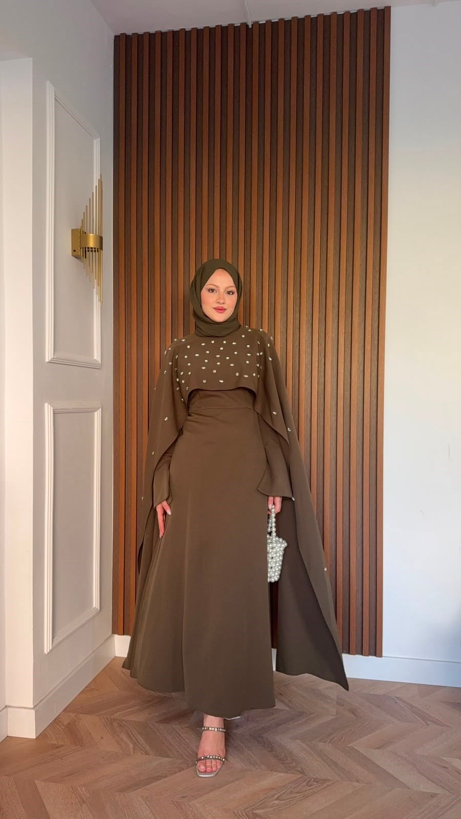MEYSADESIGN ELBİSELER Yandan Önden Taşlı Abiye Haki