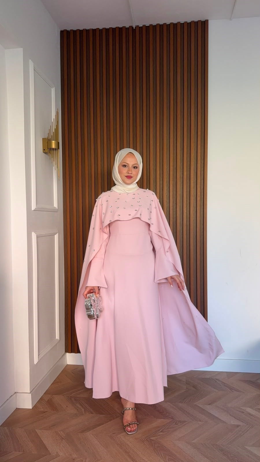MEYSADESIGN ELBİSELER Yandan Önden Taşlı Abiye Pembe