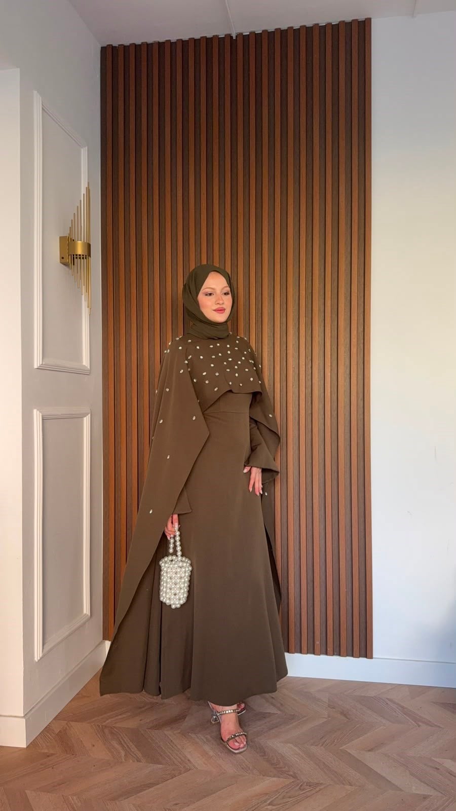 MEYSADESIGN ELBİSELER Yandan Önden Taşlı Abiye Haki