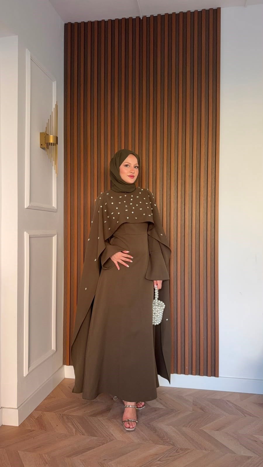 MEYSADESIGN ELBİSELER Yandan Önden Taşlı Abiye Haki