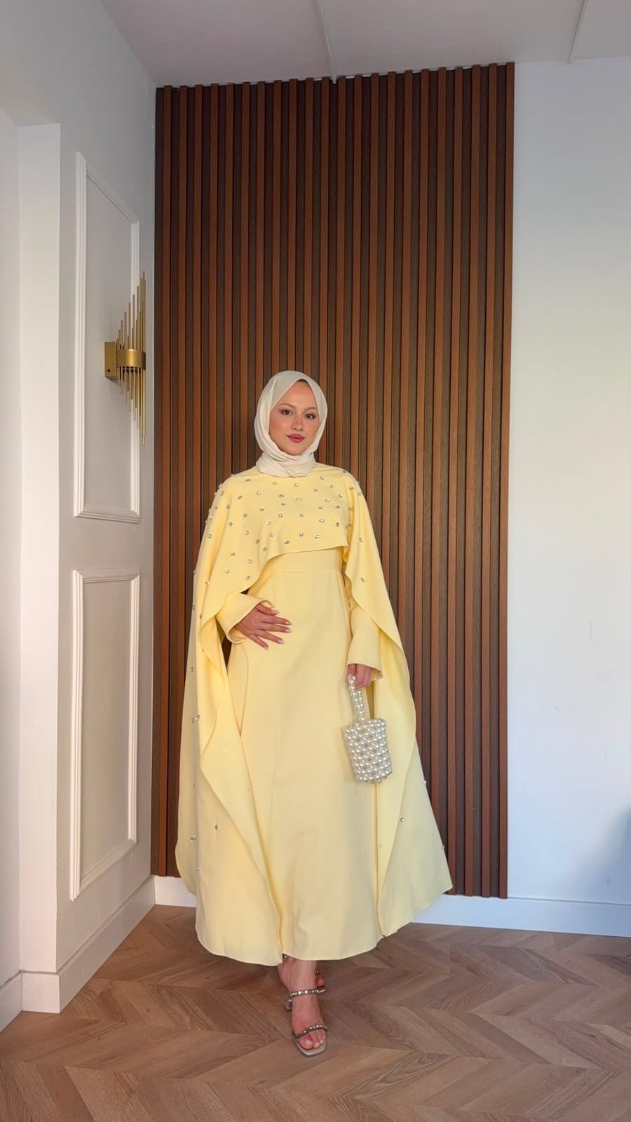 MEYSADESIGN ELBİSELER Yandan Önden Taşlı Abiye Sarı