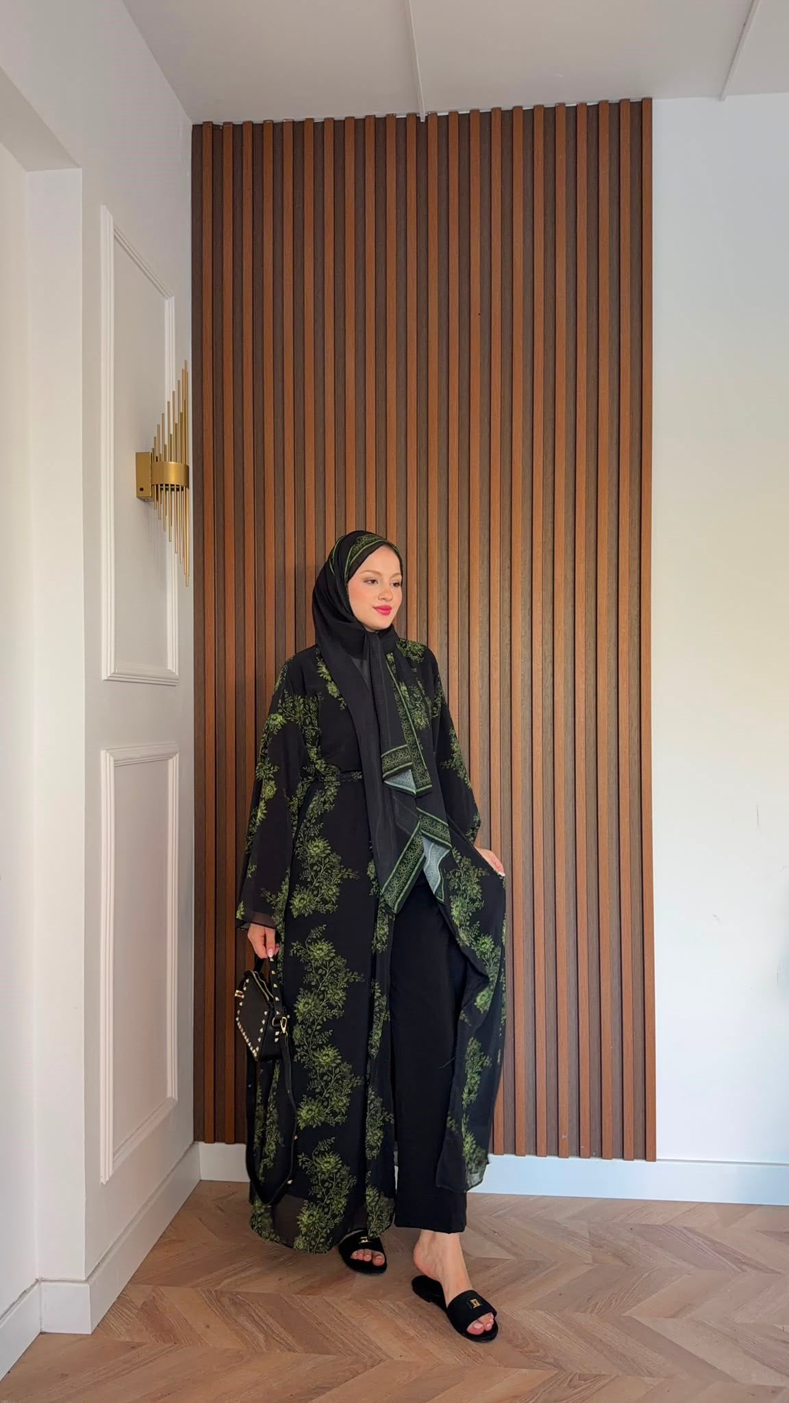 MEYSADESIGN ELBİSELER Yeşil Çiçekli Şallı Abaya Takımı