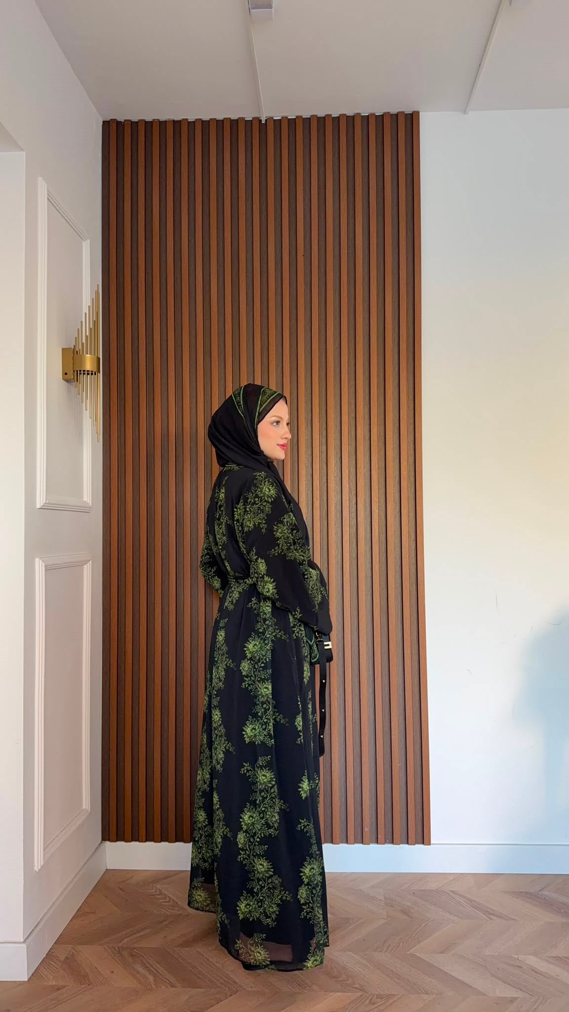 MEYSADESIGN ELBİSELER Yeşil Çiçekli Şallı Abaya Takımı
