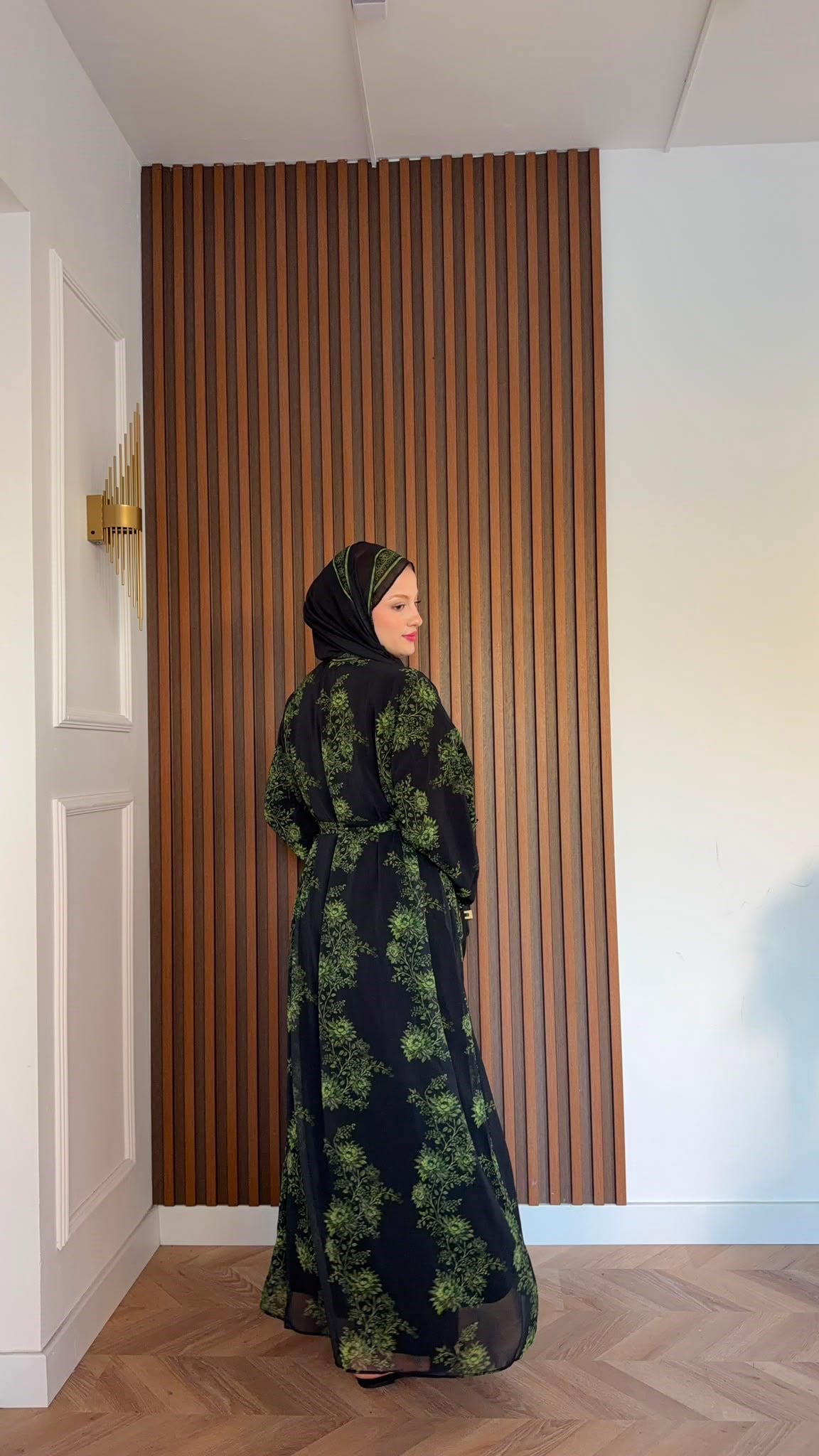 MEYSADESIGN ELBİSELER Yeşil Çiçekli Şallı Abaya Takımı