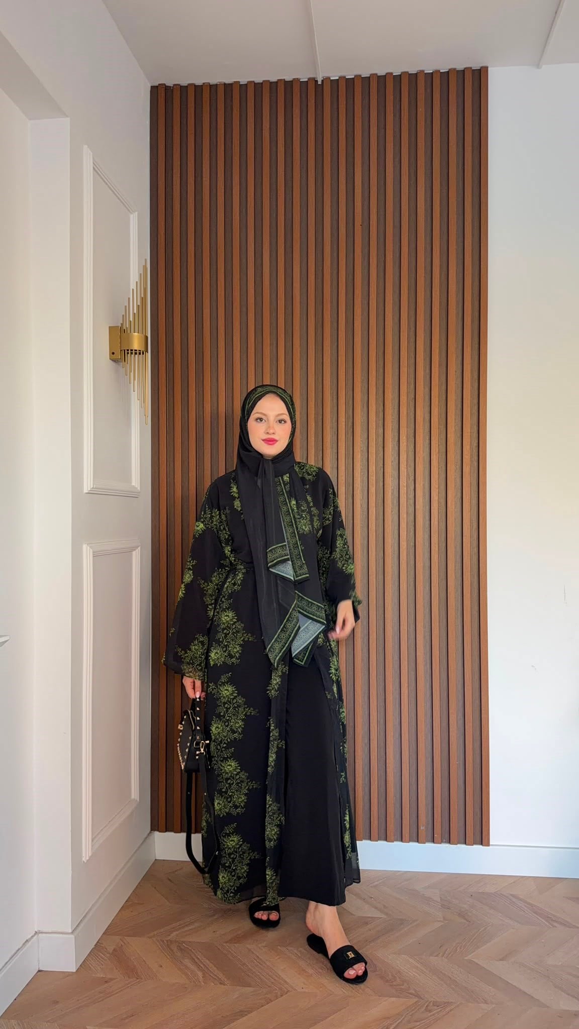 MEYSADESIGN ELBİSELER Yeşil Çiçekli Şallı Abaya Takımı