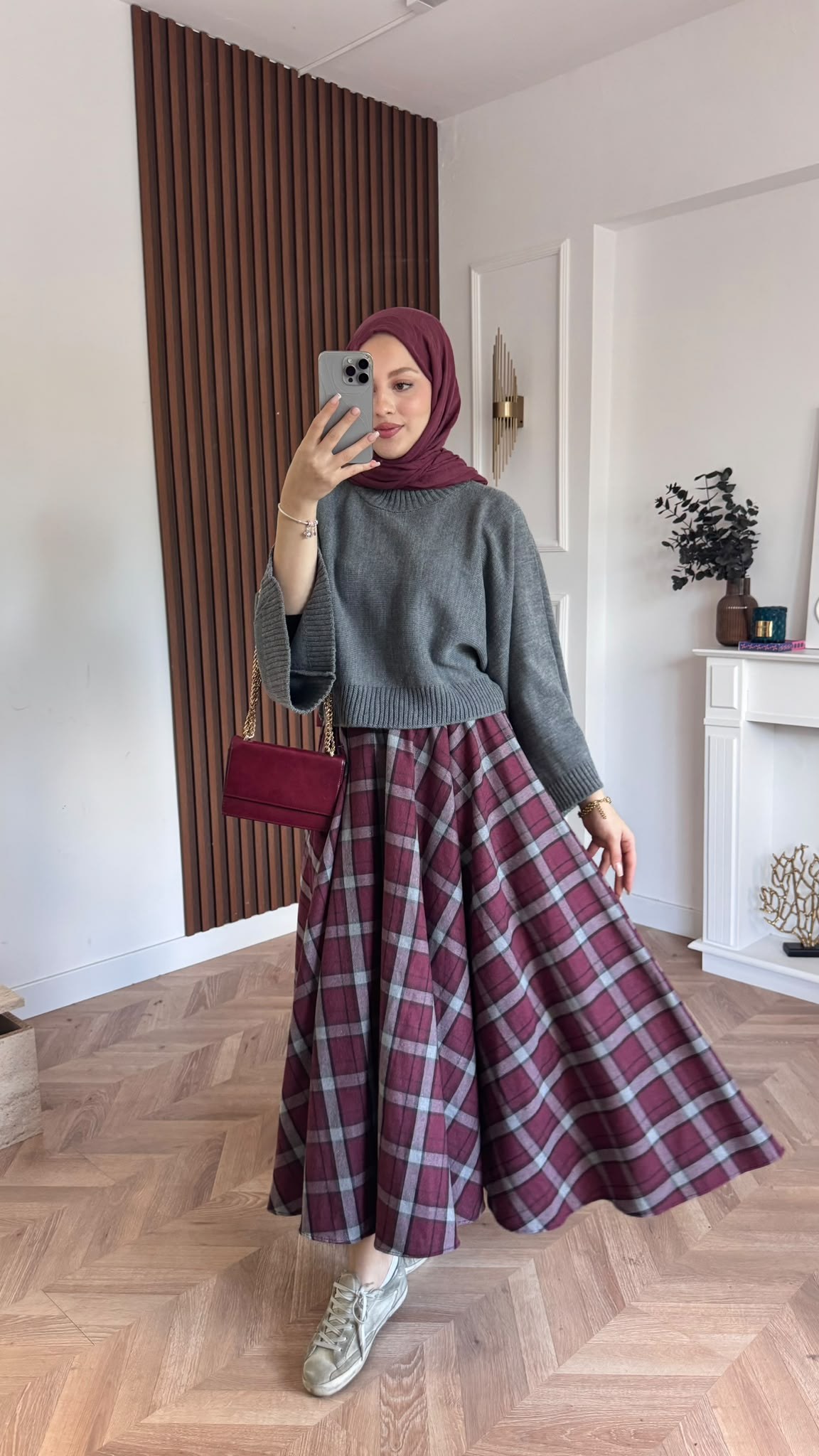 MEYSADESIGN ETEK Ekose Etek Bordo Desenli