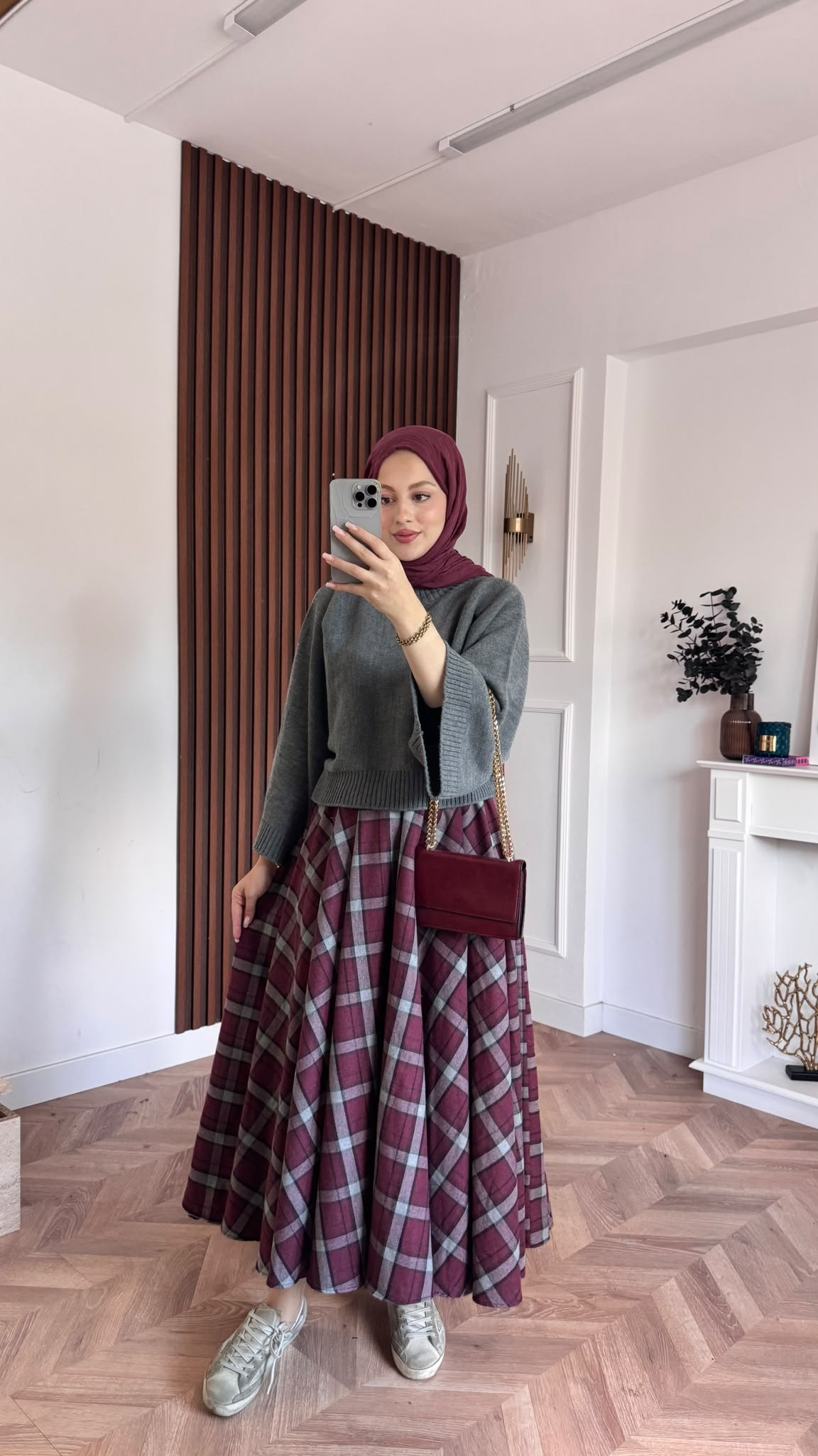 MEYSADESIGN ETEK Ekose Etek Bordo Desenli
