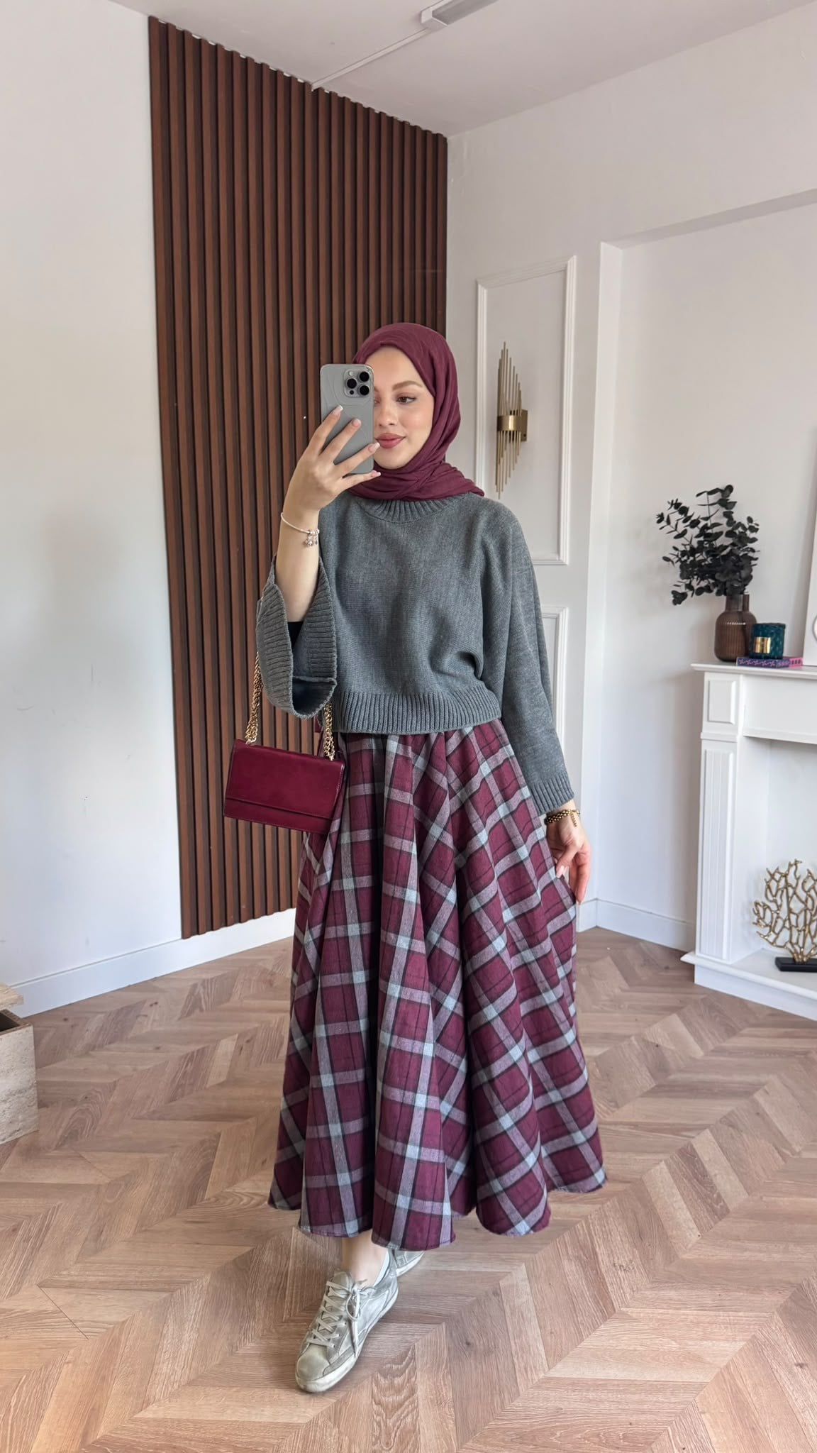 MEYSADESIGN ETEK Ekose Etek Bordo Desenli