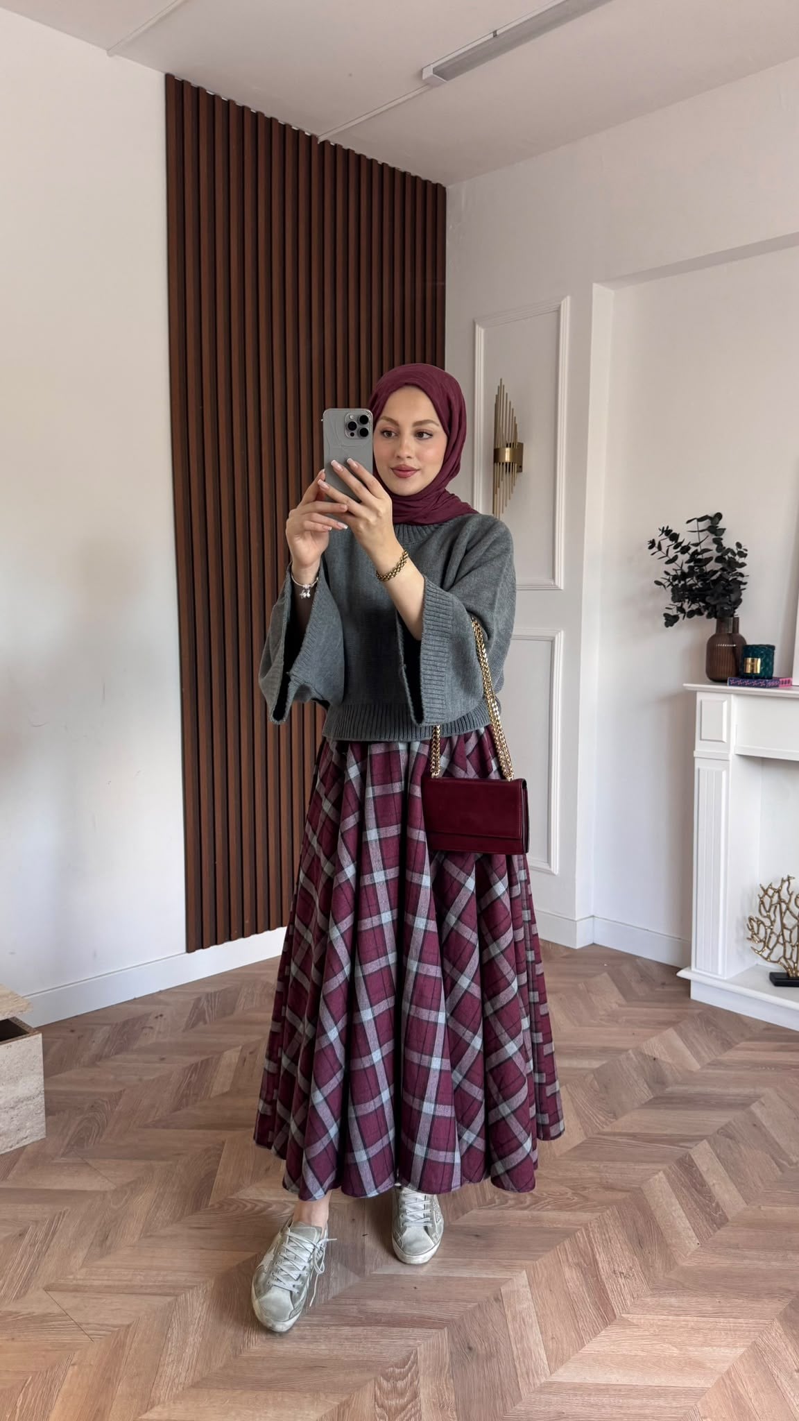 MEYSADESIGN ETEK Ekose Etek Bordo Desenli