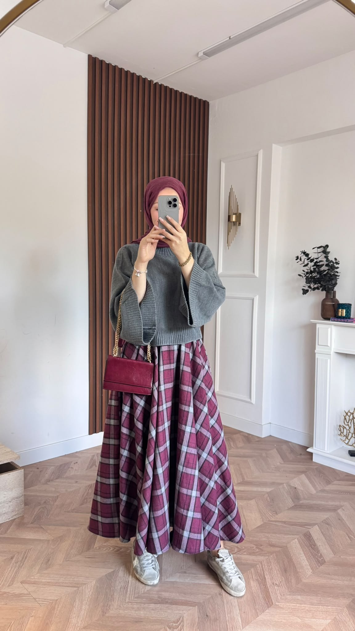 MEYSADESIGN ETEK Ekose Etek Bordo Desenli