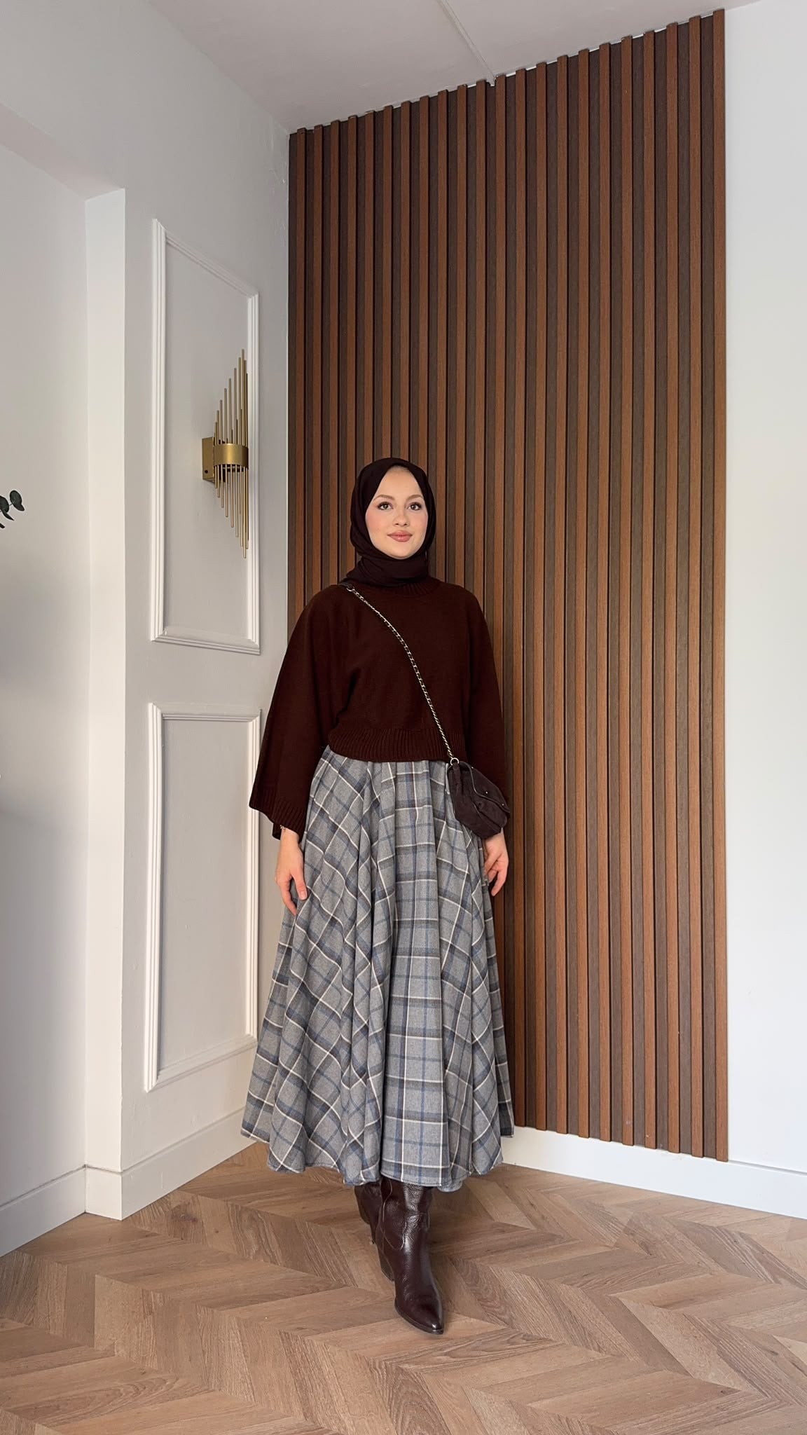 MEYSADESIGN ETEK Ekose Etek Gri Mavi Desenli