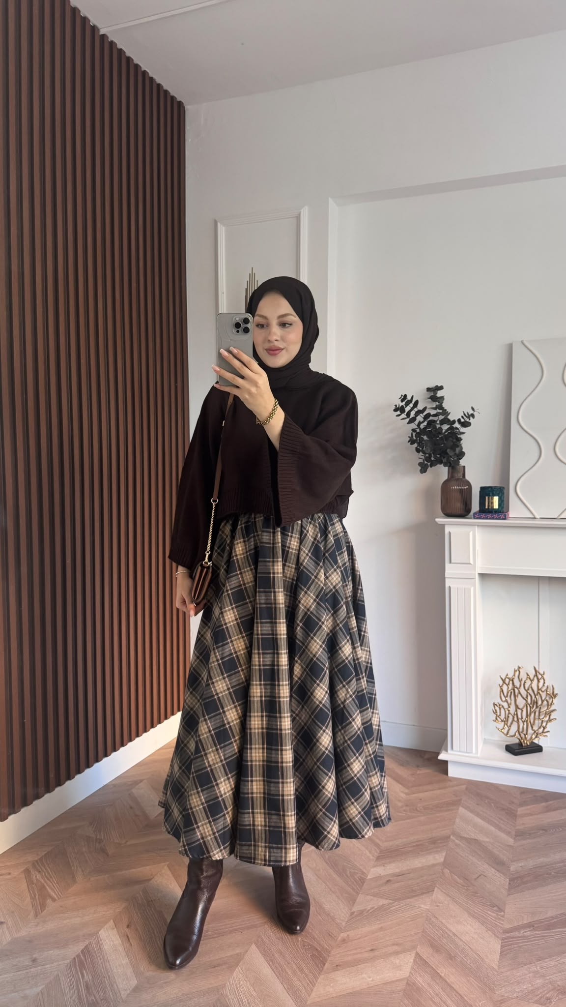 MEYSADESIGN ETEK Ekose Etek Kahve Lacivert Desenli