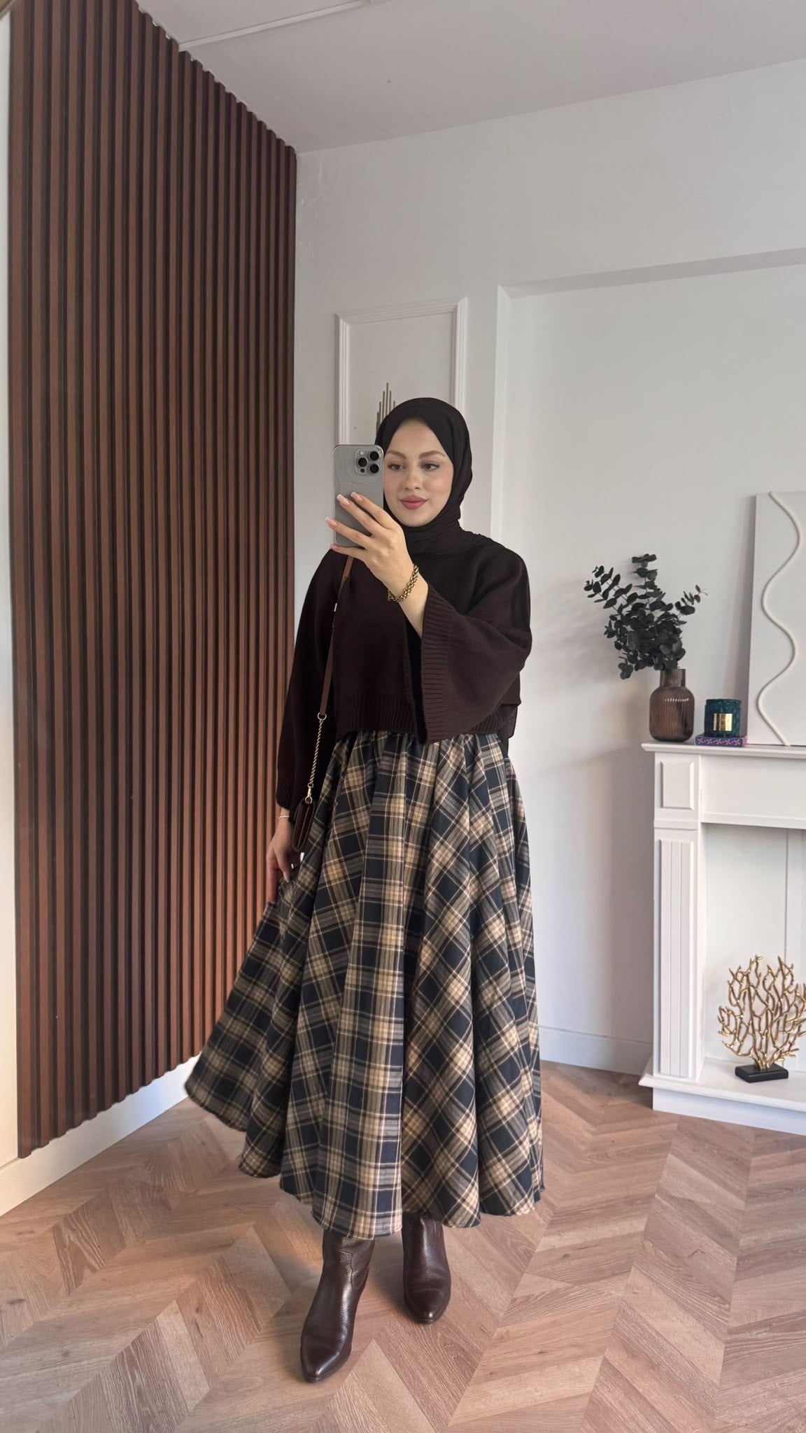 MEYSADESIGN ETEK Ekose Etek Kahve Lacivert Desenli