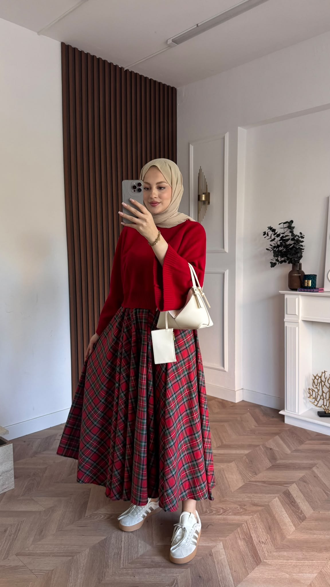 MEYSADESIGN ETEK Ekose Etek Kırmızı Desenli