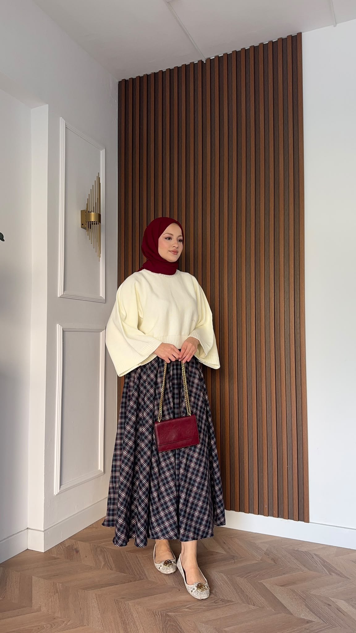 MEYSADESIGN ETEK Ekose Etek Lacivert Kırmızı Desenli