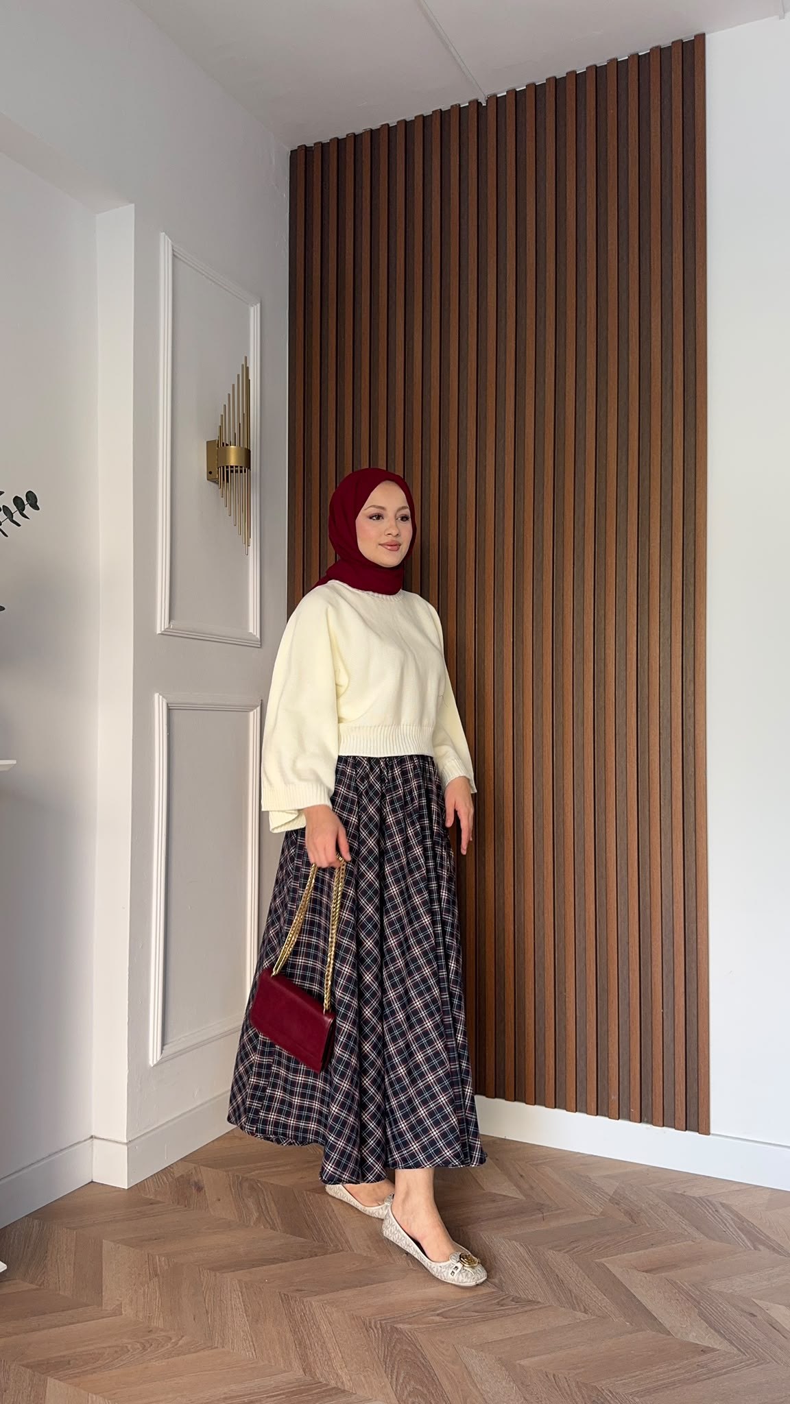 MEYSADESIGN ETEK Ekose Etek Lacivert Kırmızı Desenli