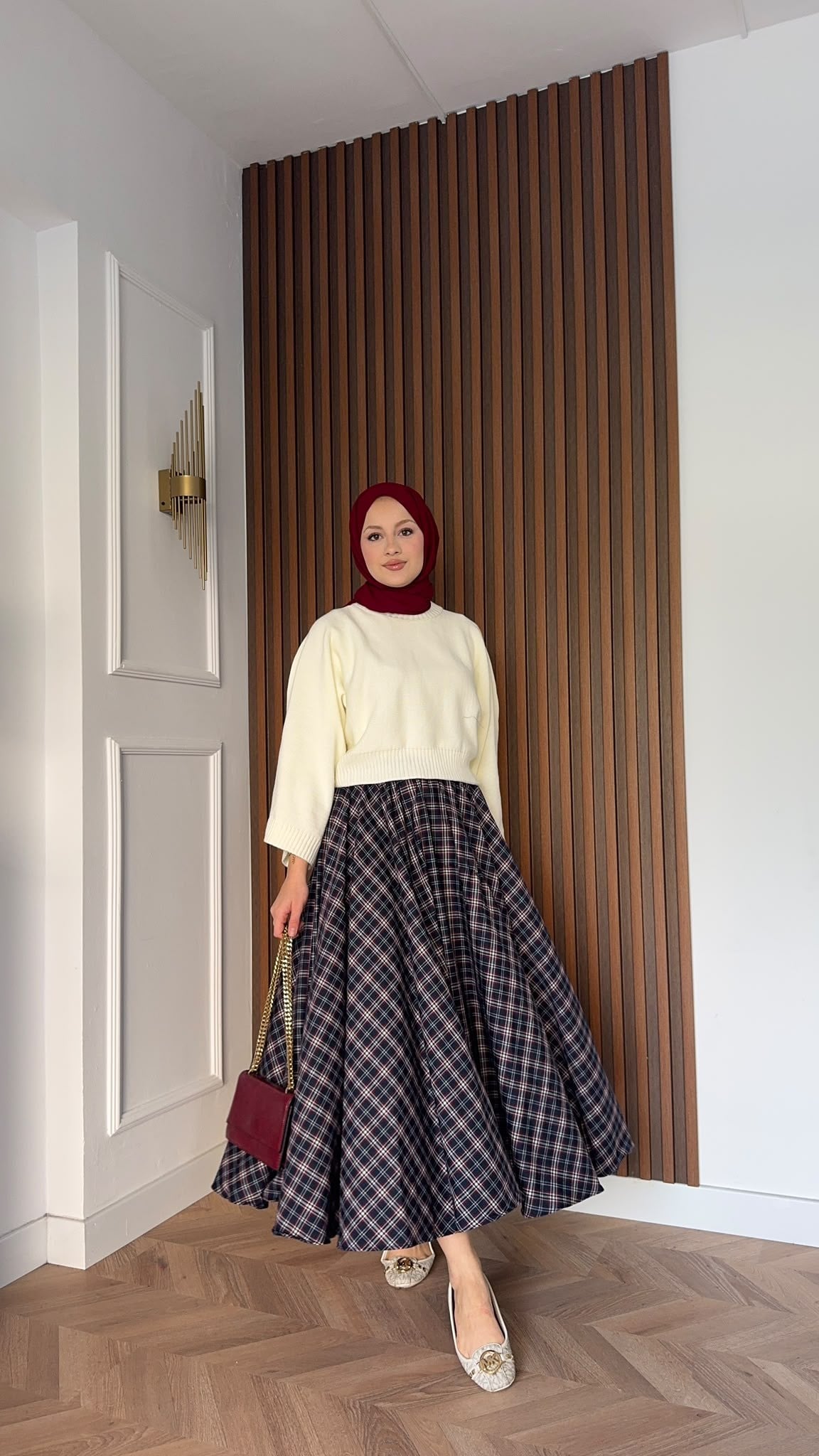 MEYSADESIGN ETEK Ekose Etek Lacivert Kırmızı Desenli