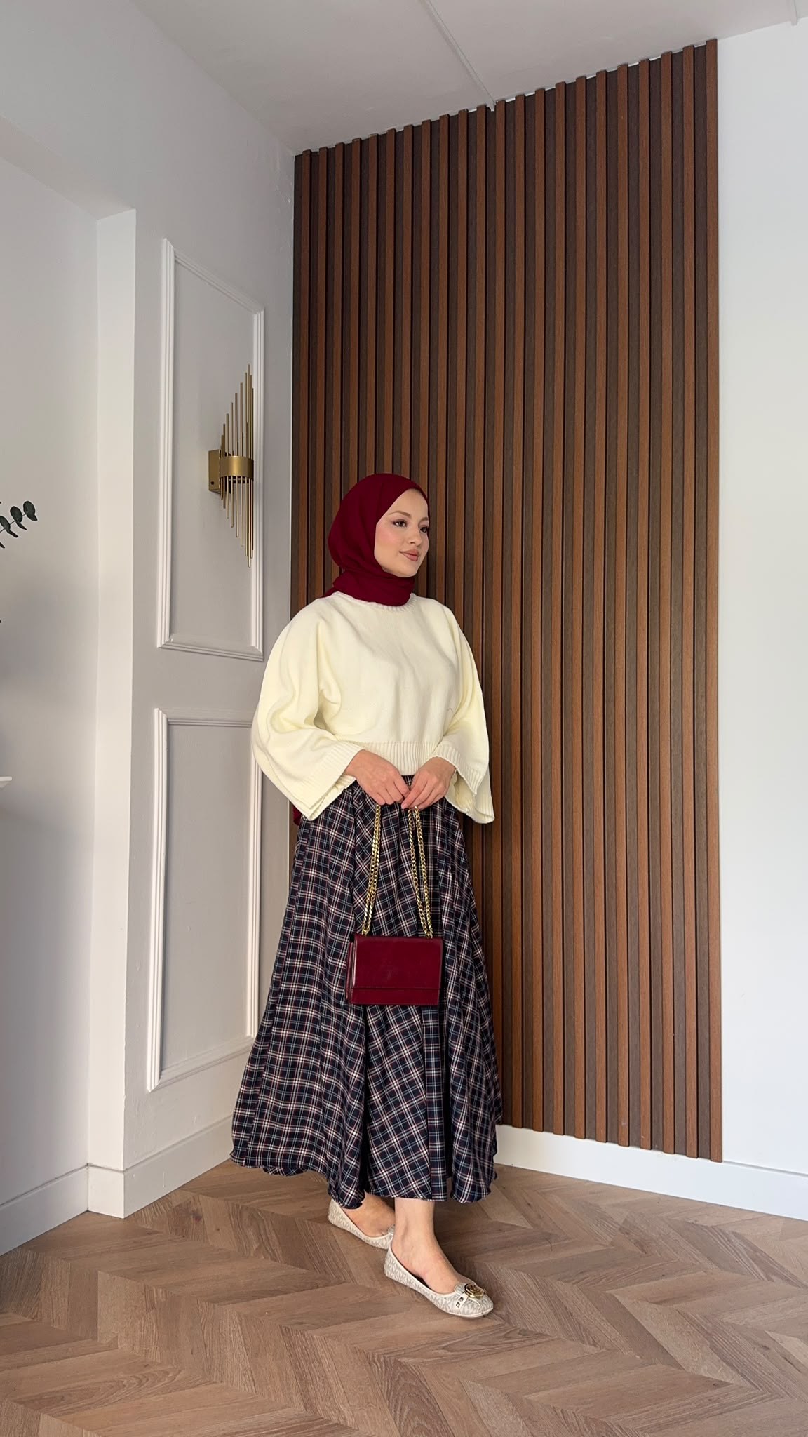MEYSADESIGN ETEK Ekose Etek Lacivert Kırmızı Desenli