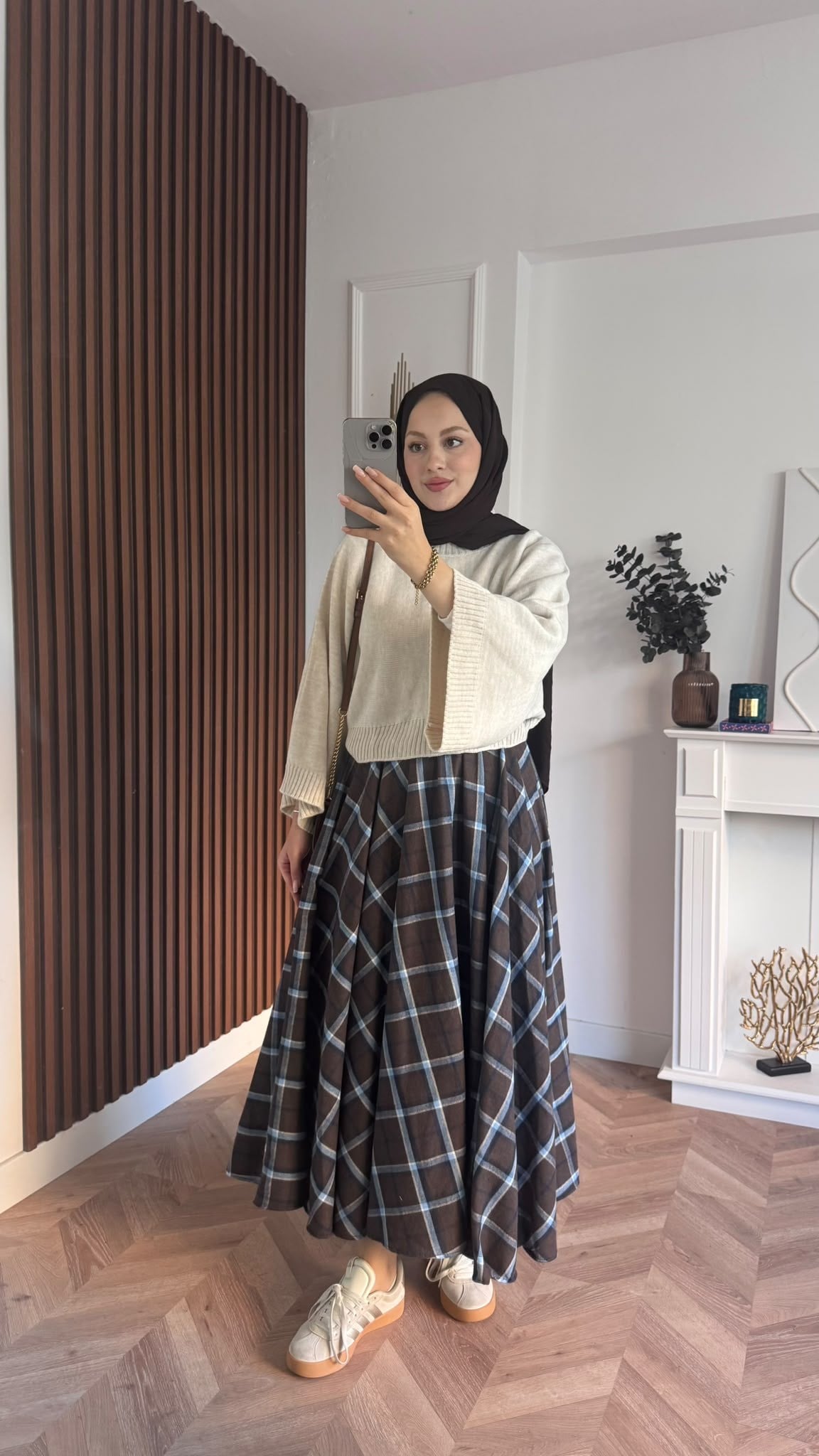 MEYSADESIGN ETEK Ekose Etek Mavi Kahve Desenli