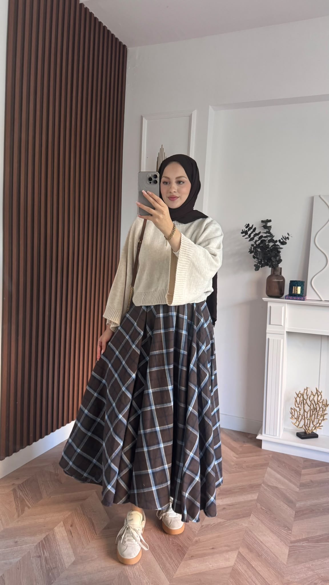 MEYSADESIGN ETEK Ekose Etek Mavi Kahve Desenli