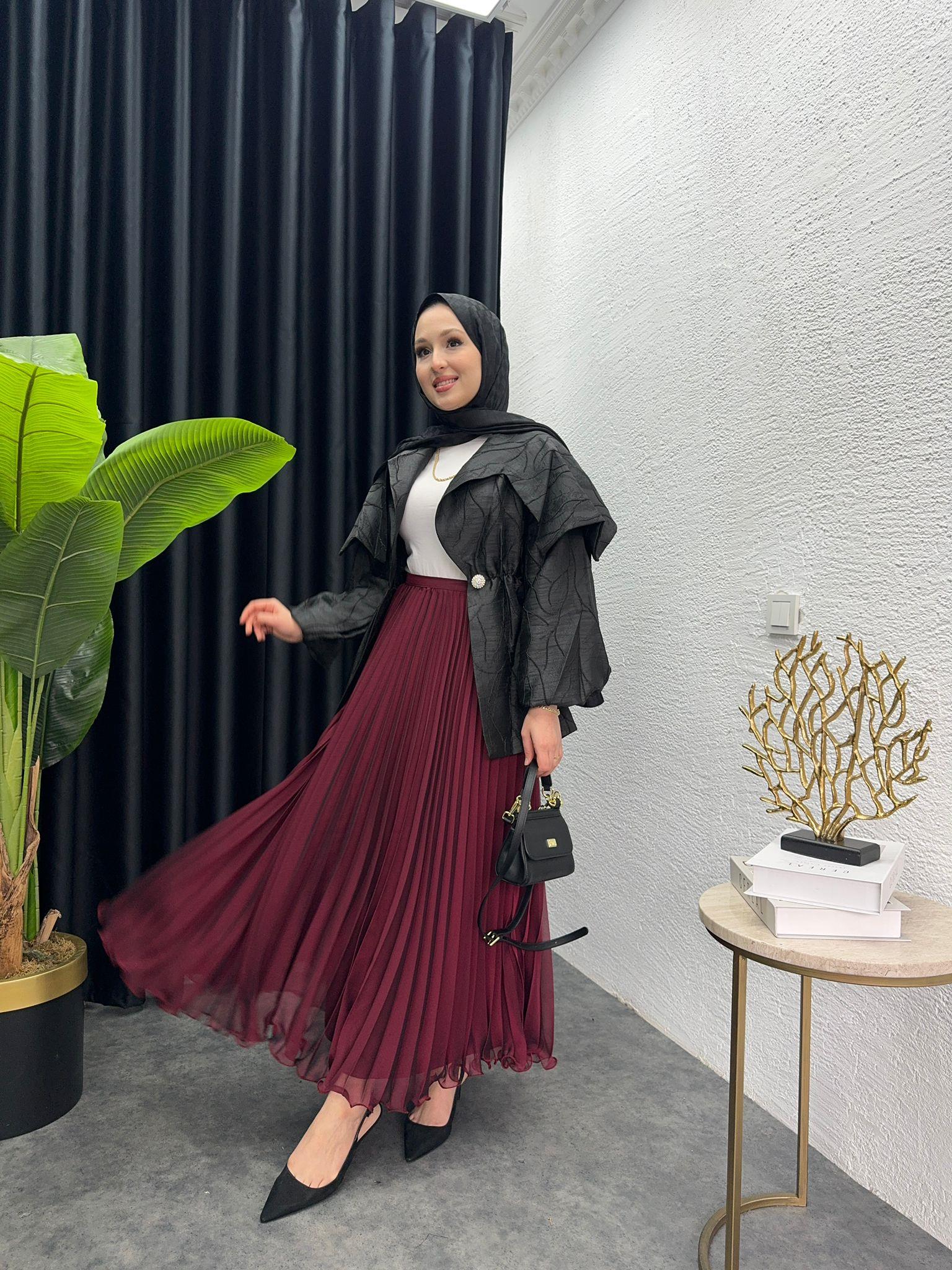 MEYSADESIGN ETEK Sindy Pileli Etek Bordo