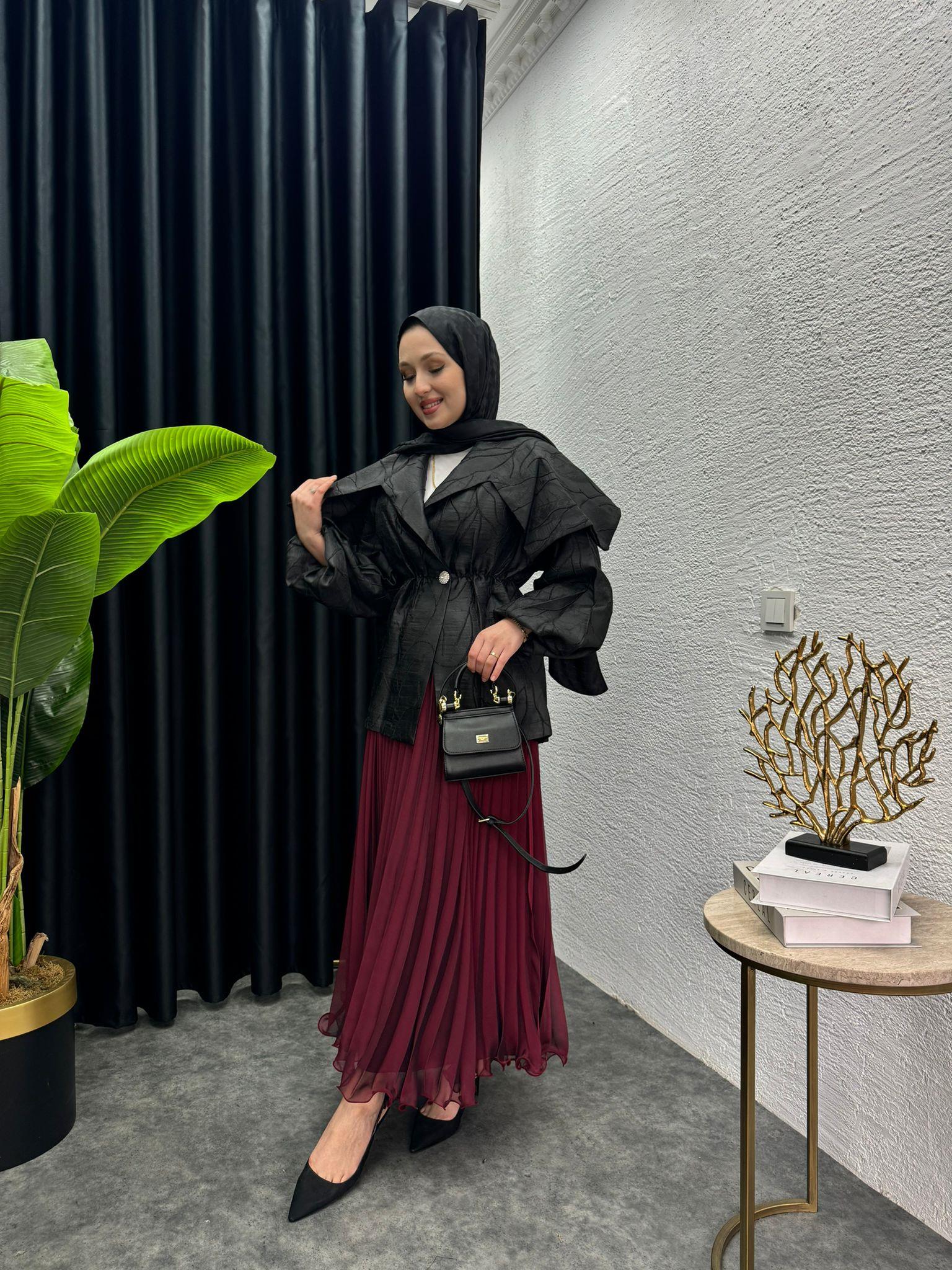 MEYSADESIGN ETEK Sindy Pileli Etek Bordo