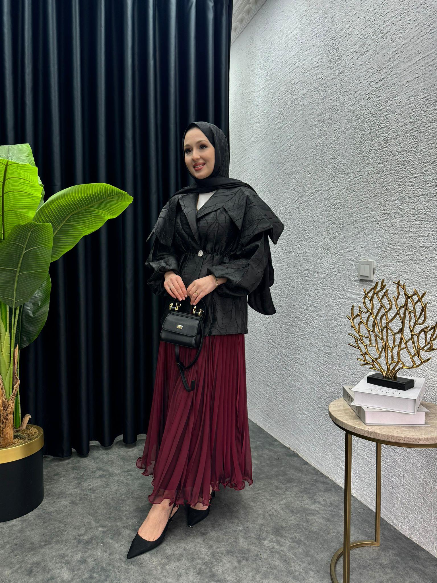 MEYSADESIGN ETEK Sindy Pileli Etek Bordo